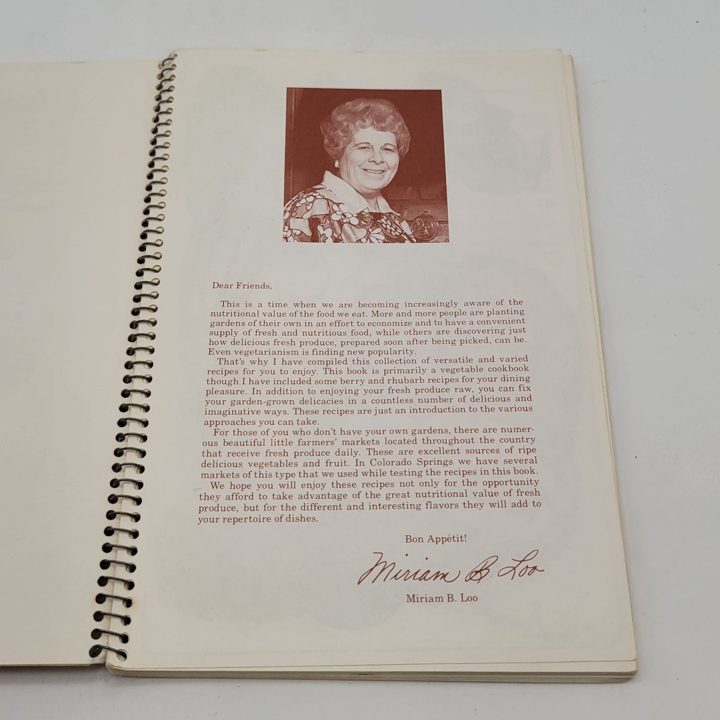 Miriam B. Loos Fresh-From-The-Garden Cookbook Spiral Bound 1973 Edition