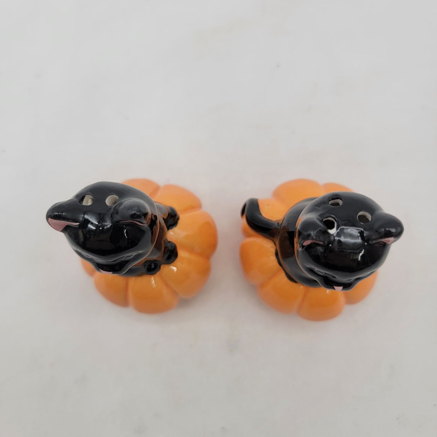 Black Cat On Pumpkin Salt & Pepper Shaker Set