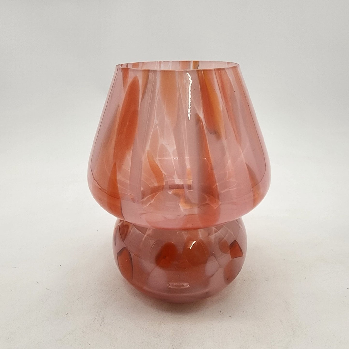 Peach Art Glass Vase Bulbous & Pinched Shape Floral Decor