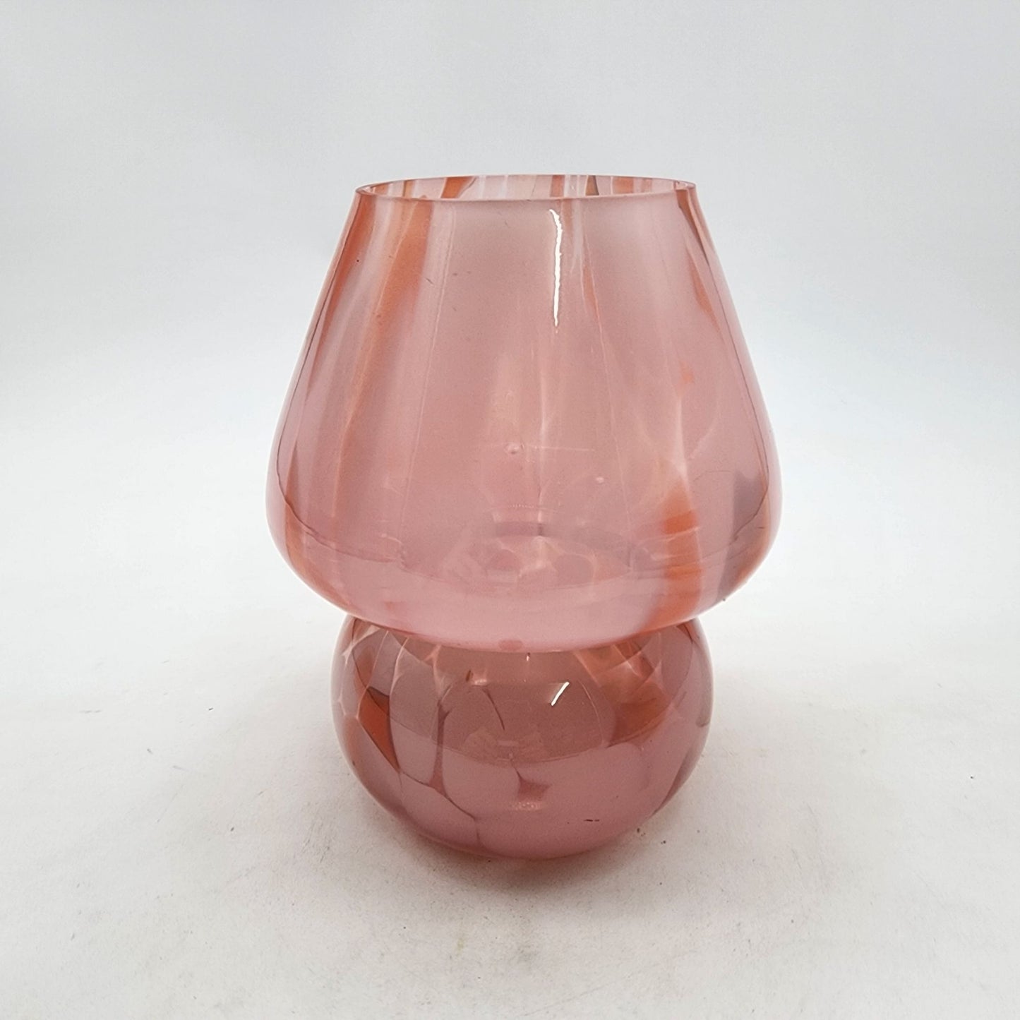 Peach Art Glass Vase Bulbous & Pinched Shape Floral Decor