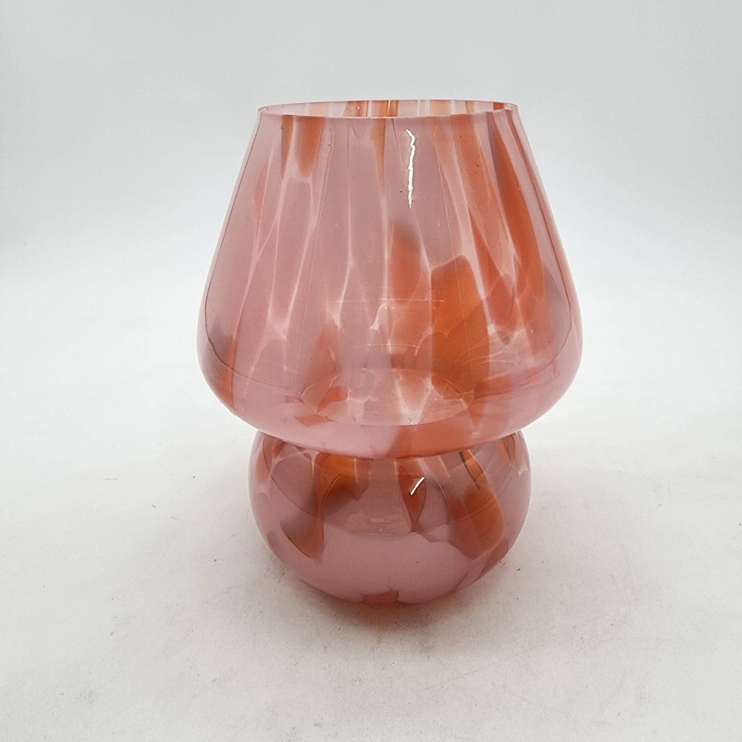 Peach Art Glass Vase Bulbous & Pinched Shape Floral Decor