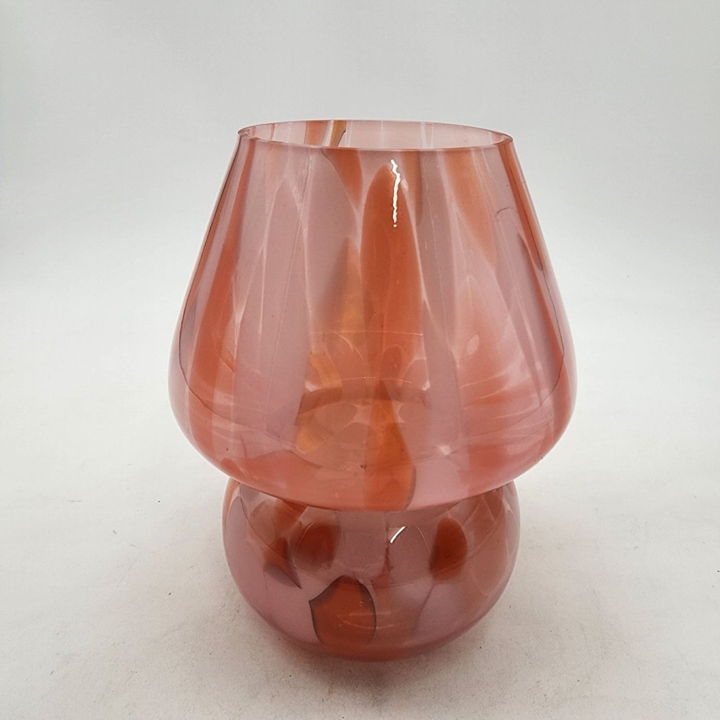 Peach Art Glass Vase Bulbous & Pinched Shape Floral Decor