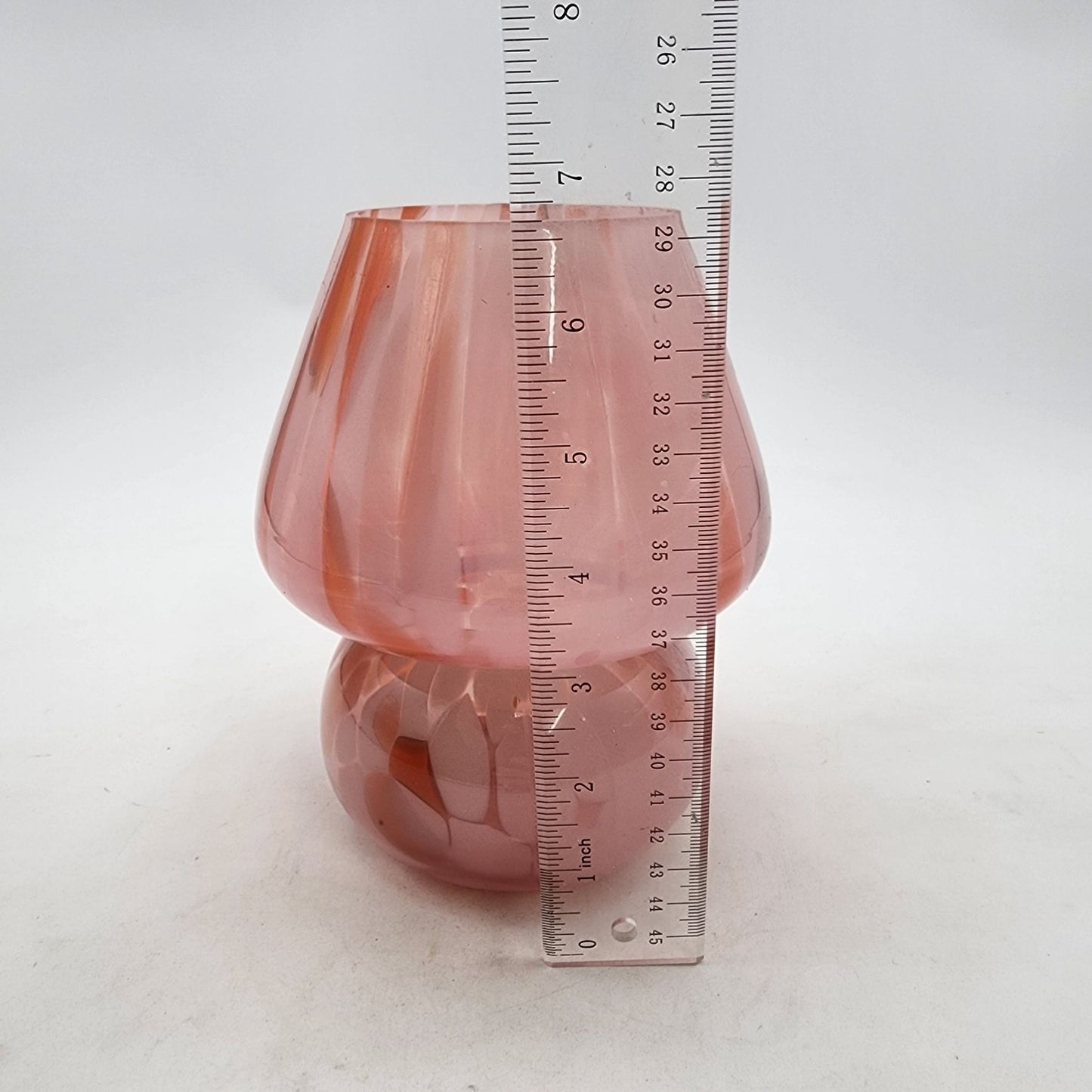 Peach Art Glass Vase Bulbous & Pinched Shape Floral Decor