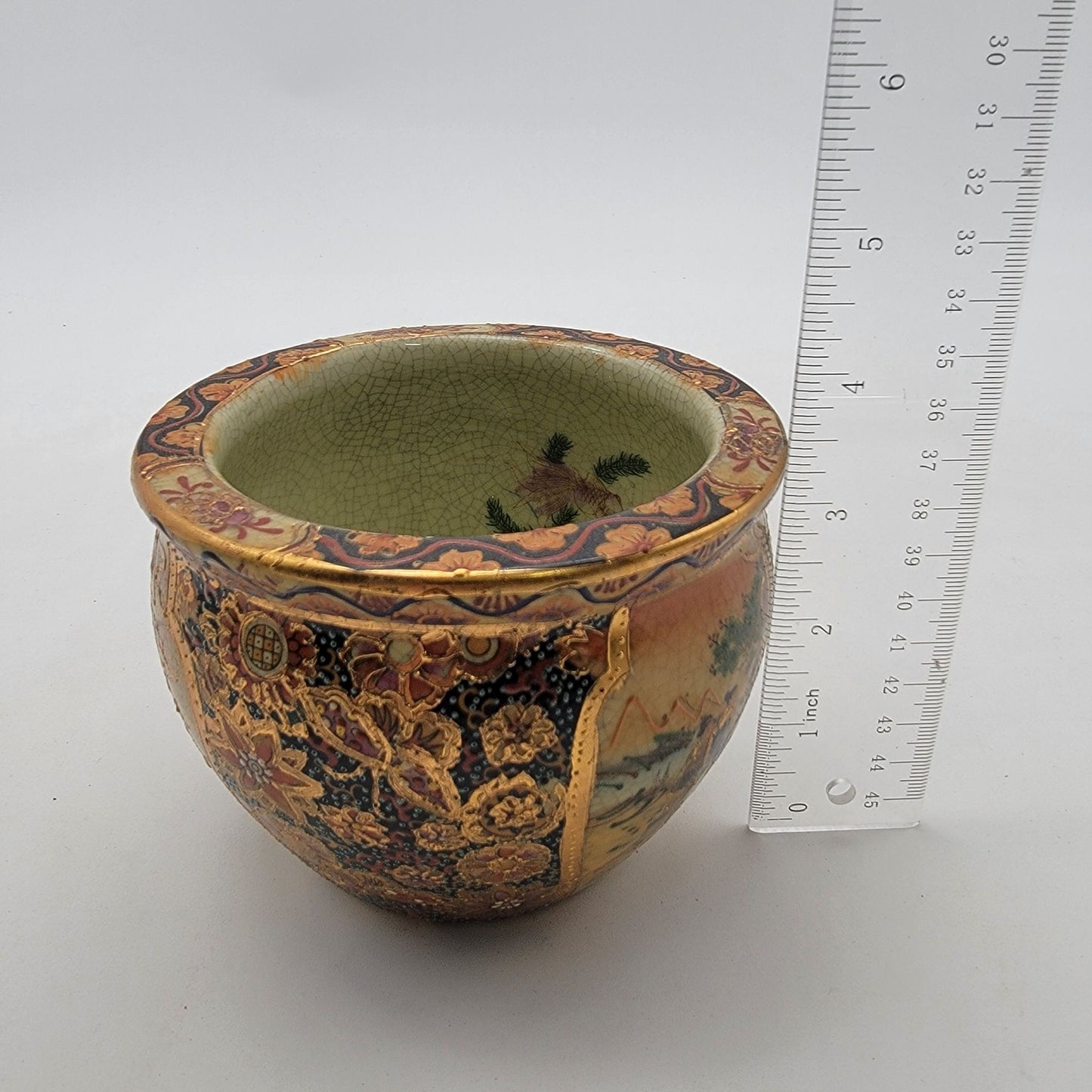 Vintage Signed Satsuma Geisha Mini Planter Pot
