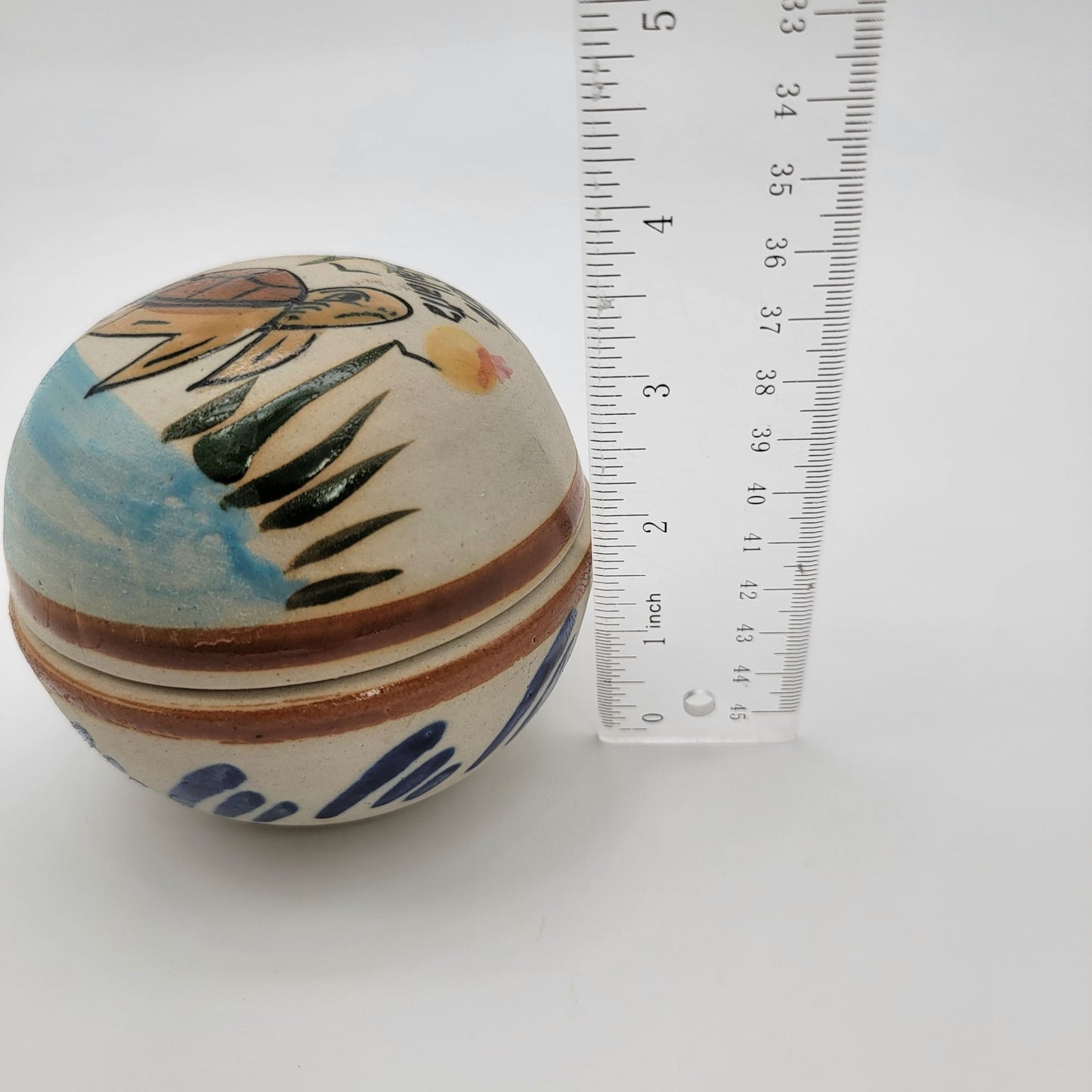 Vintage Tonala Pottery Sea Turtle Trinket Box Signed