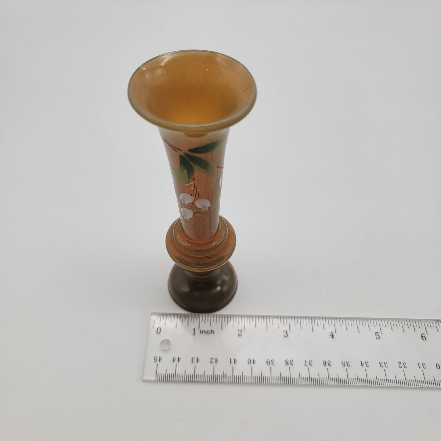Vintage Bohemian Czech Glass Enameled Bud Vase Lily Of The Valley