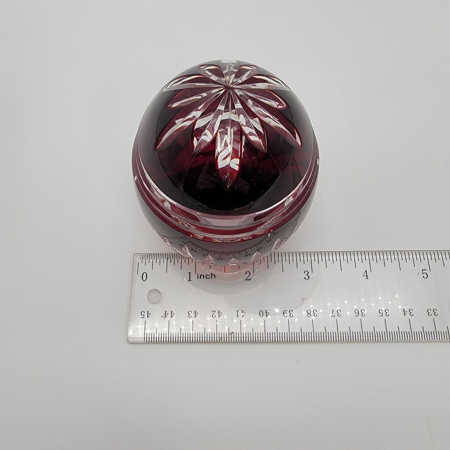 Vintage Ruby Cut To Clear Bohemian Crystal Egg Paperweight