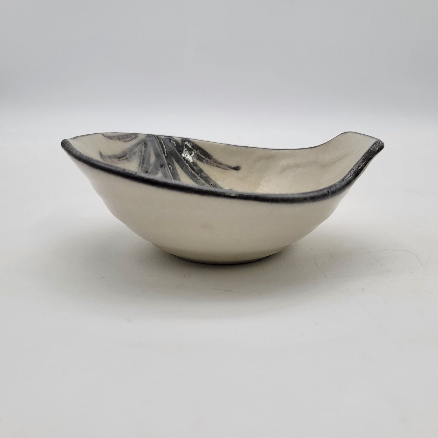 Handcrafted Pottery Sauce Dish With Floral Design Crackle Glaze
