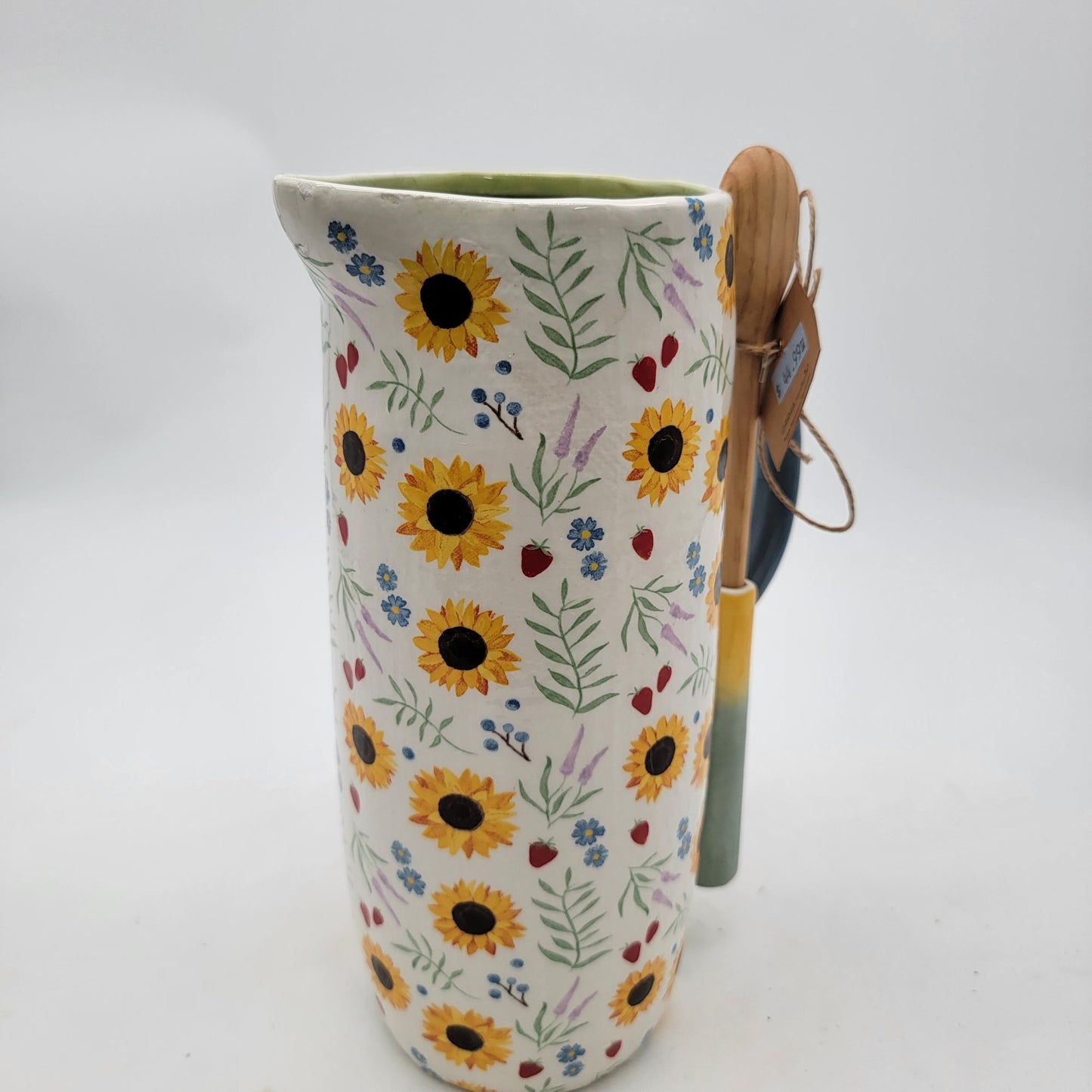 MudPie Pitcher With Spoon & Floral Sunflower Pattern