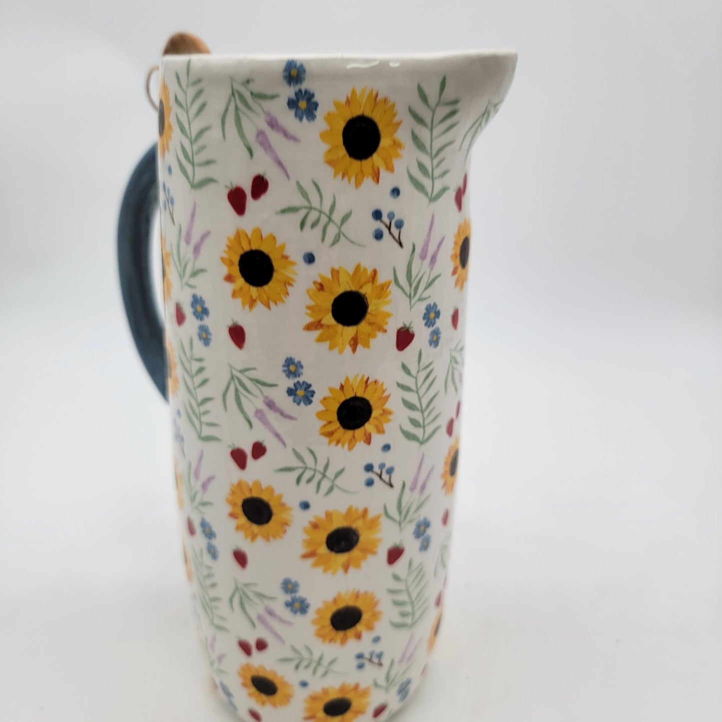 MudPie Pitcher With Spoon & Floral Sunflower Pattern