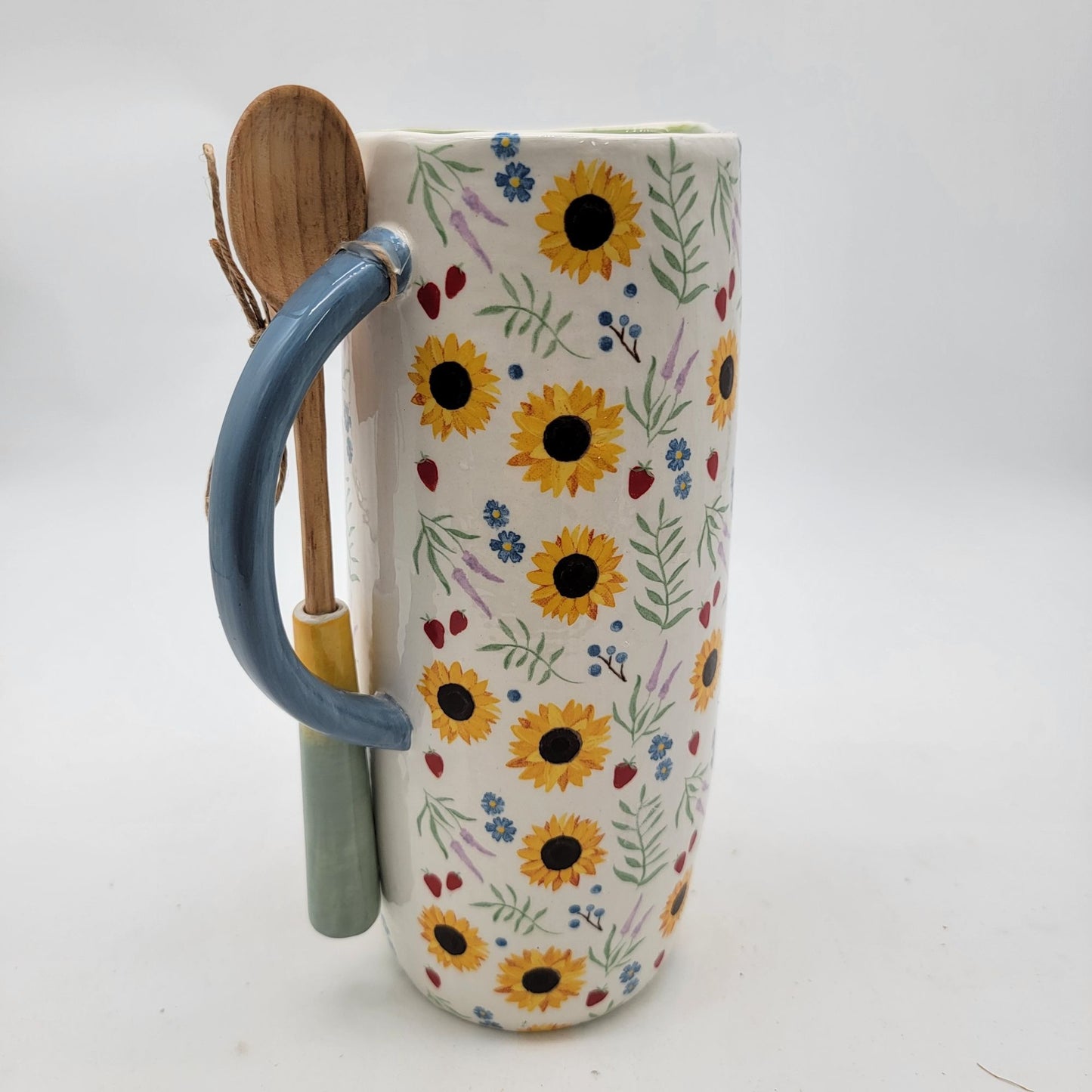 MudPie Pitcher With Spoon & Floral Sunflower Pattern