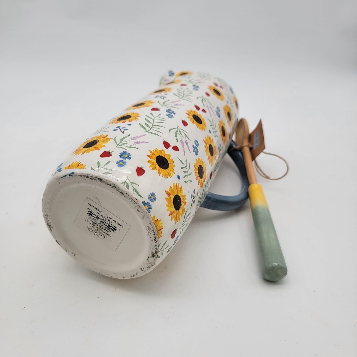 MudPie Pitcher With Spoon & Floral Sunflower Pattern
