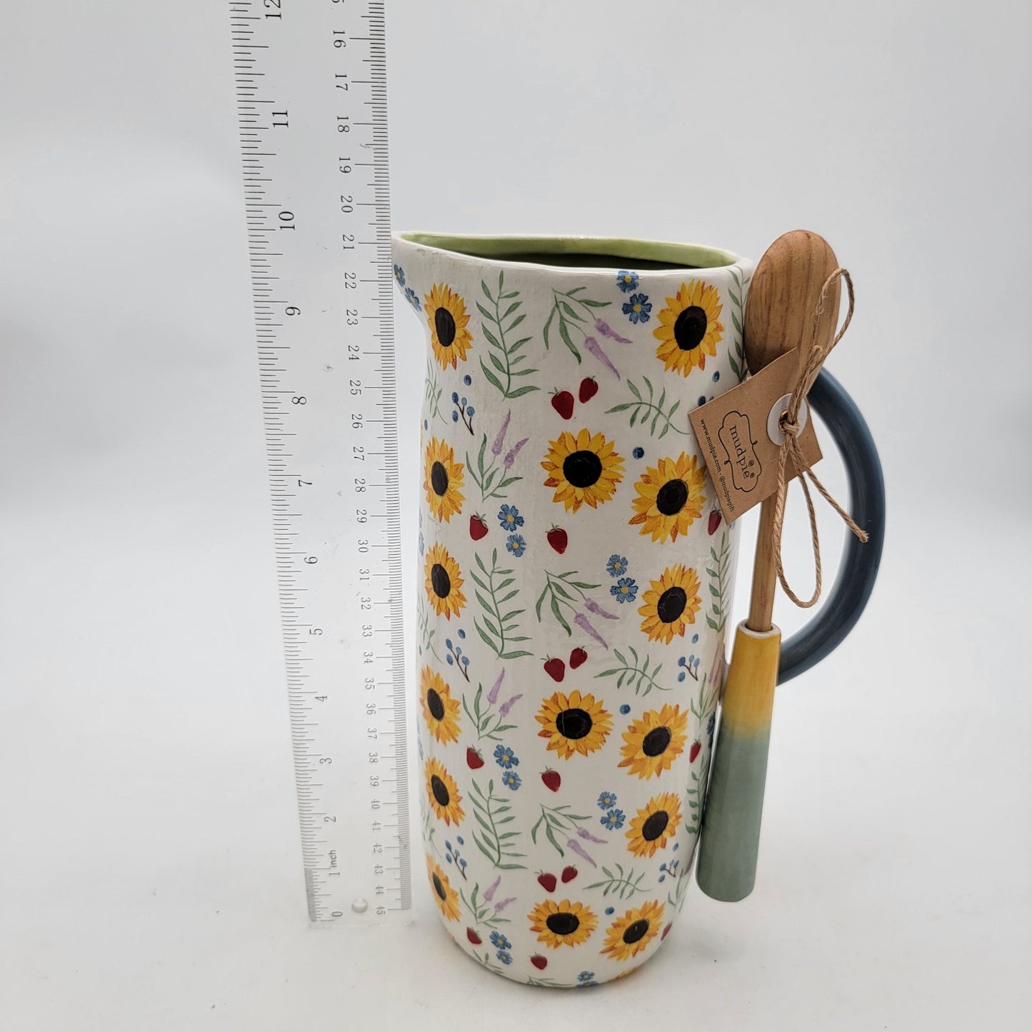 MudPie Pitcher With Spoon & Floral Sunflower Pattern