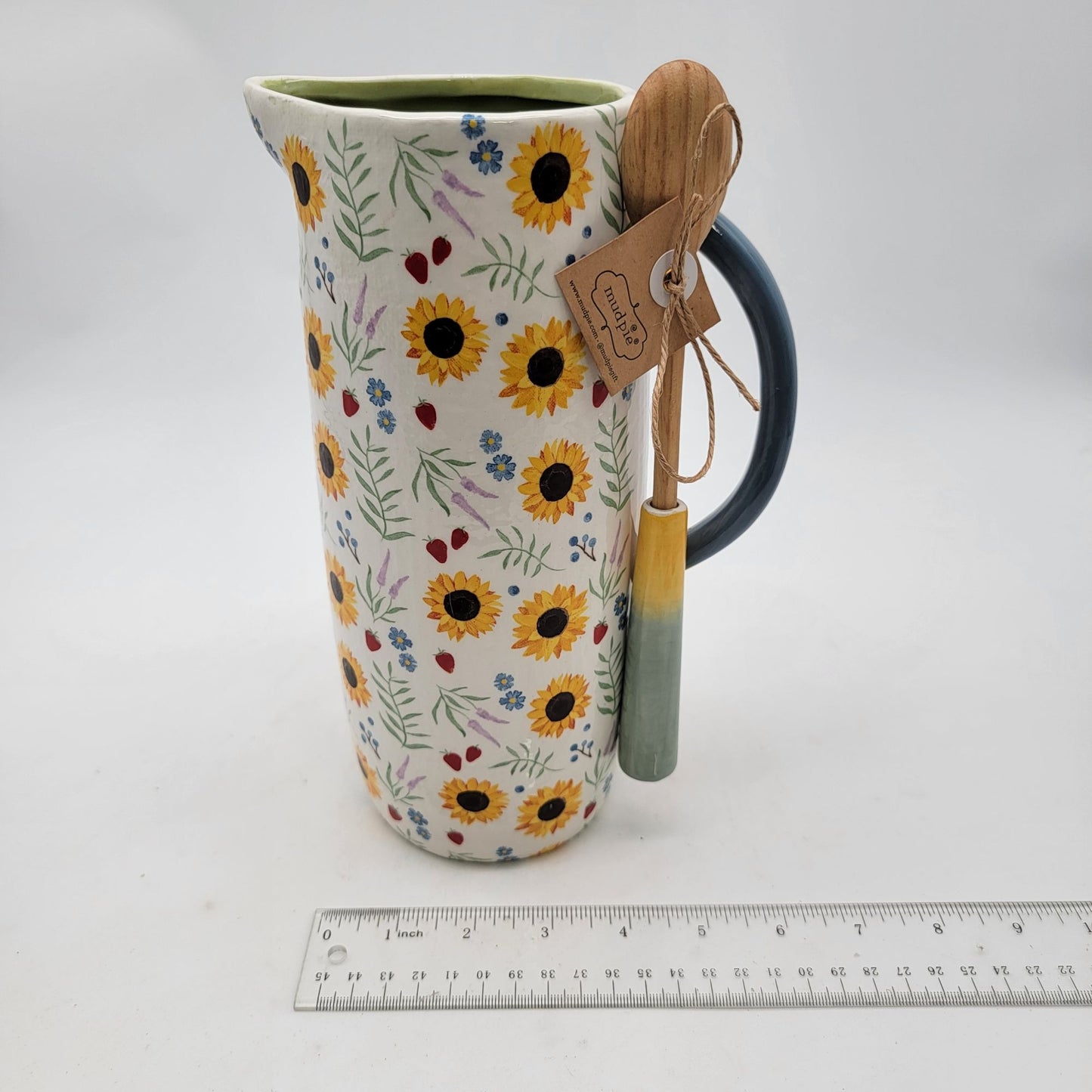MudPie Pitcher With Spoon & Floral Sunflower Pattern