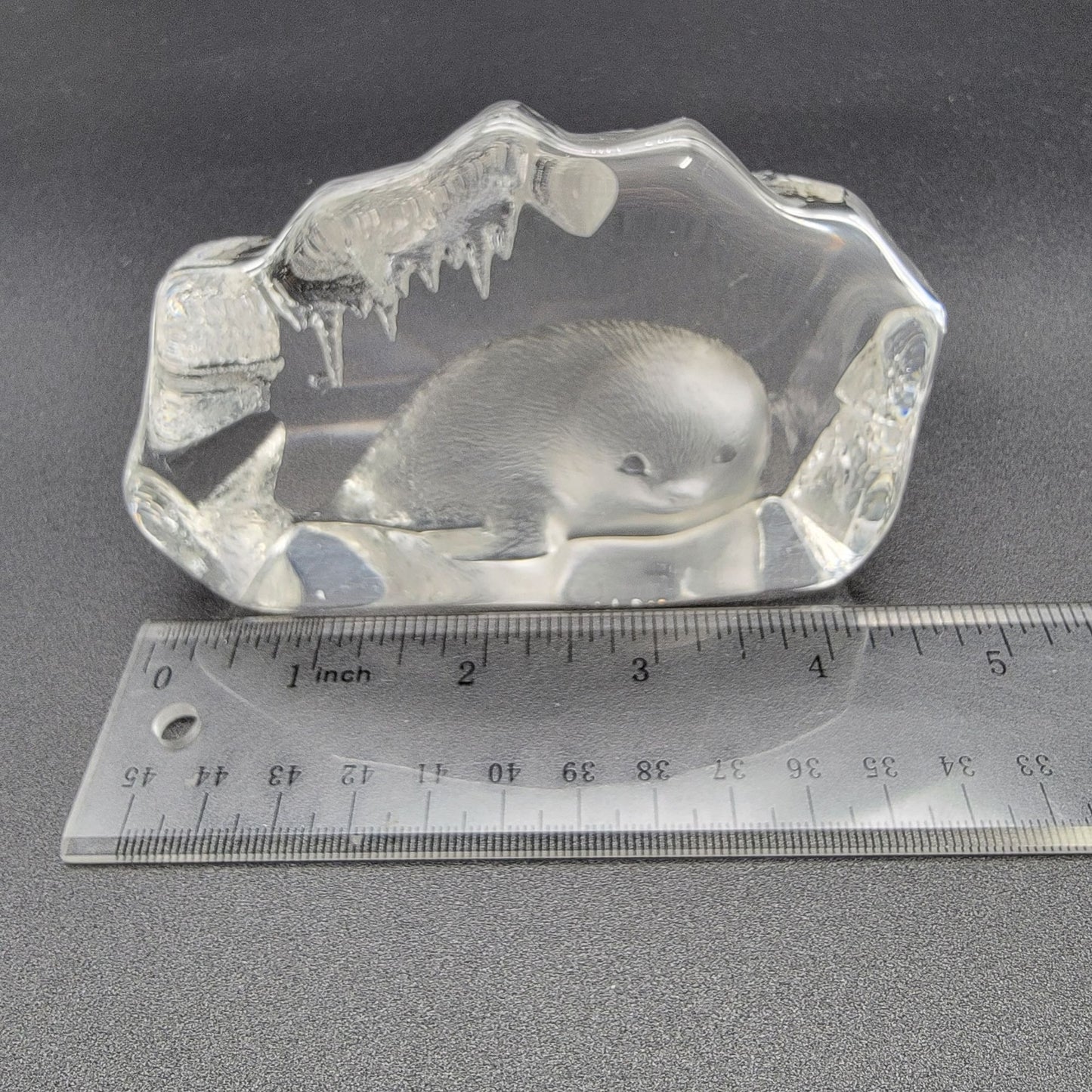 Mats Jonasson Crystal Baby Seal Paperweight Signed Sweden 33150