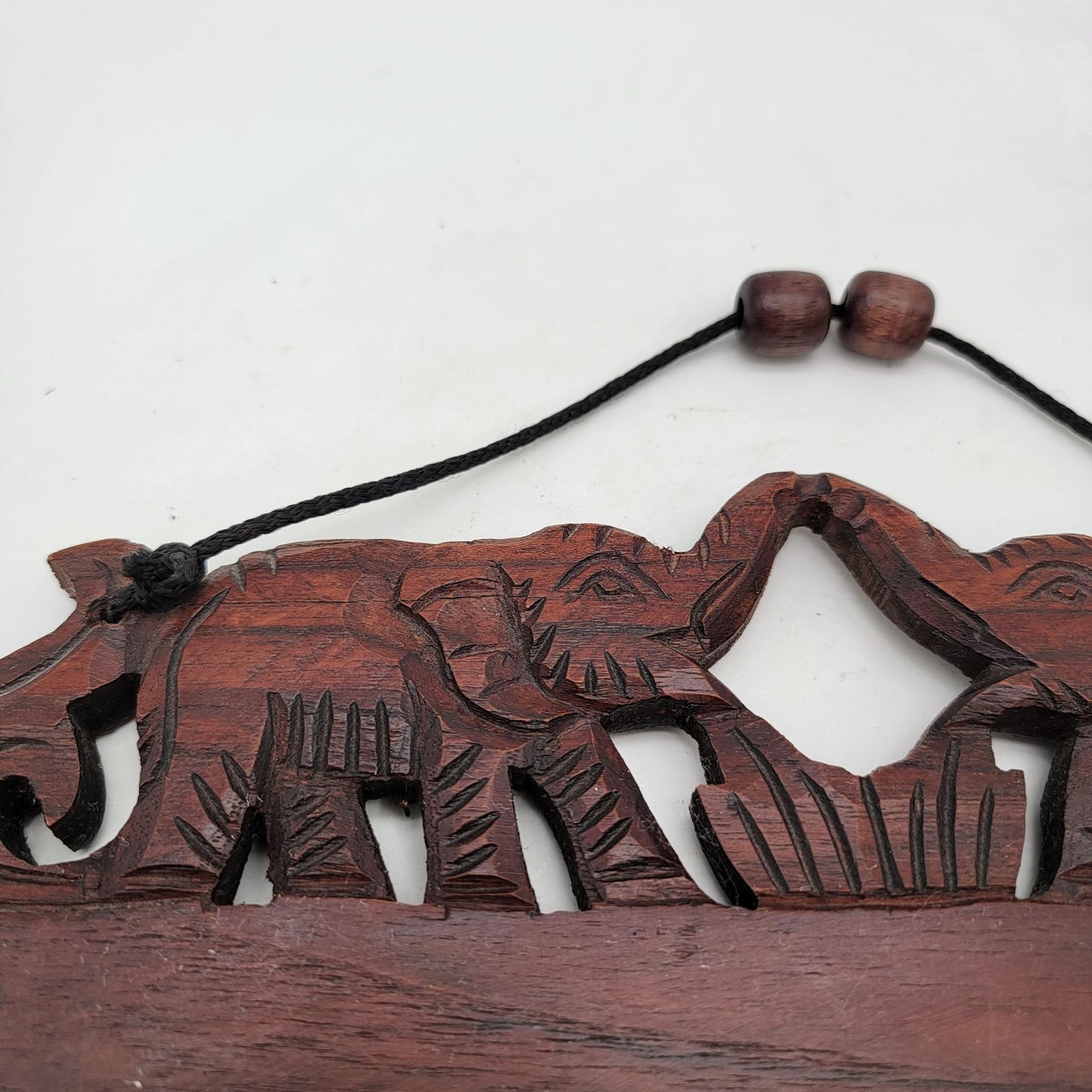 Vintage Elephant Wooden Fabric Rug Hanger with Loom