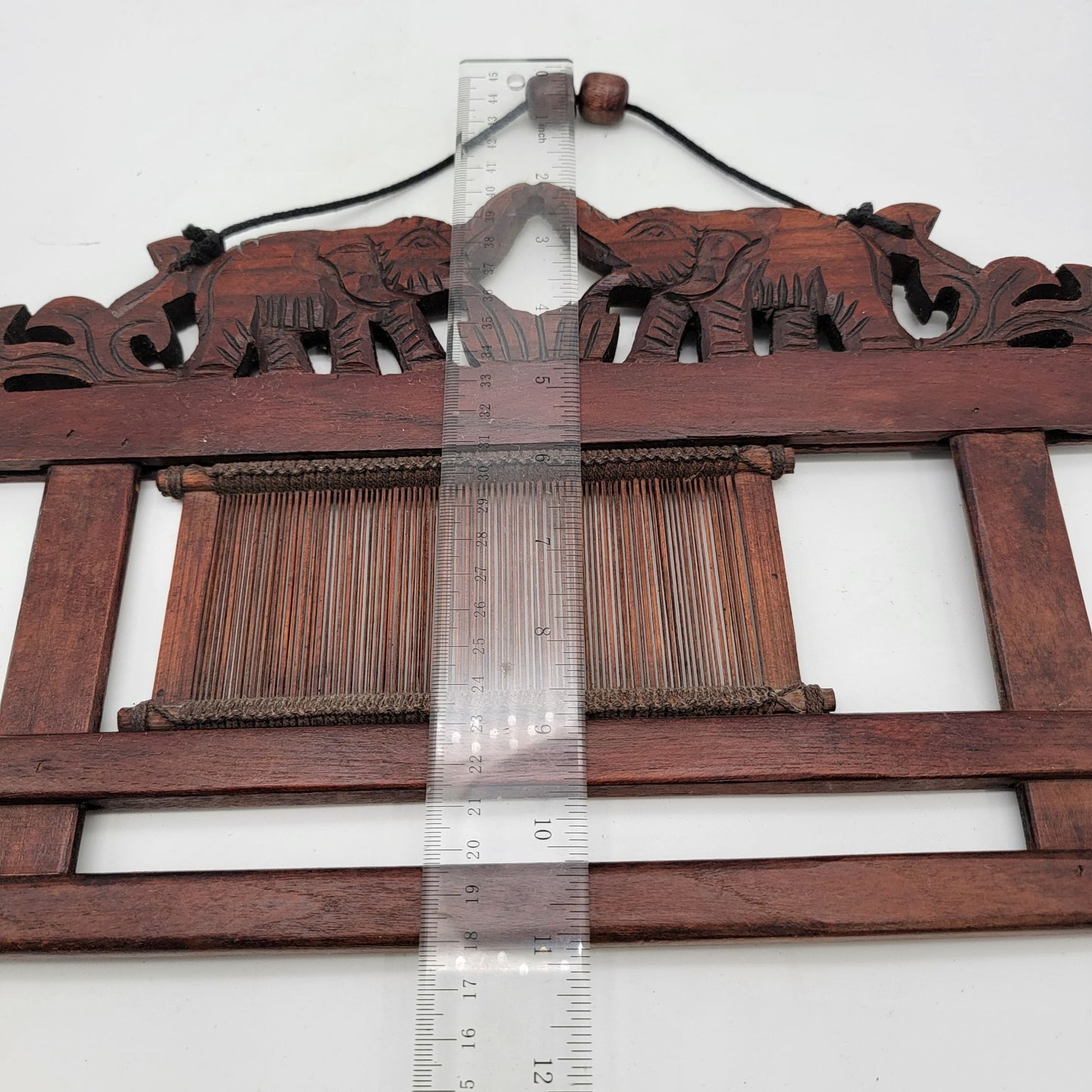 Vintage Elephant Wooden Fabric Rug Hanger with Loom