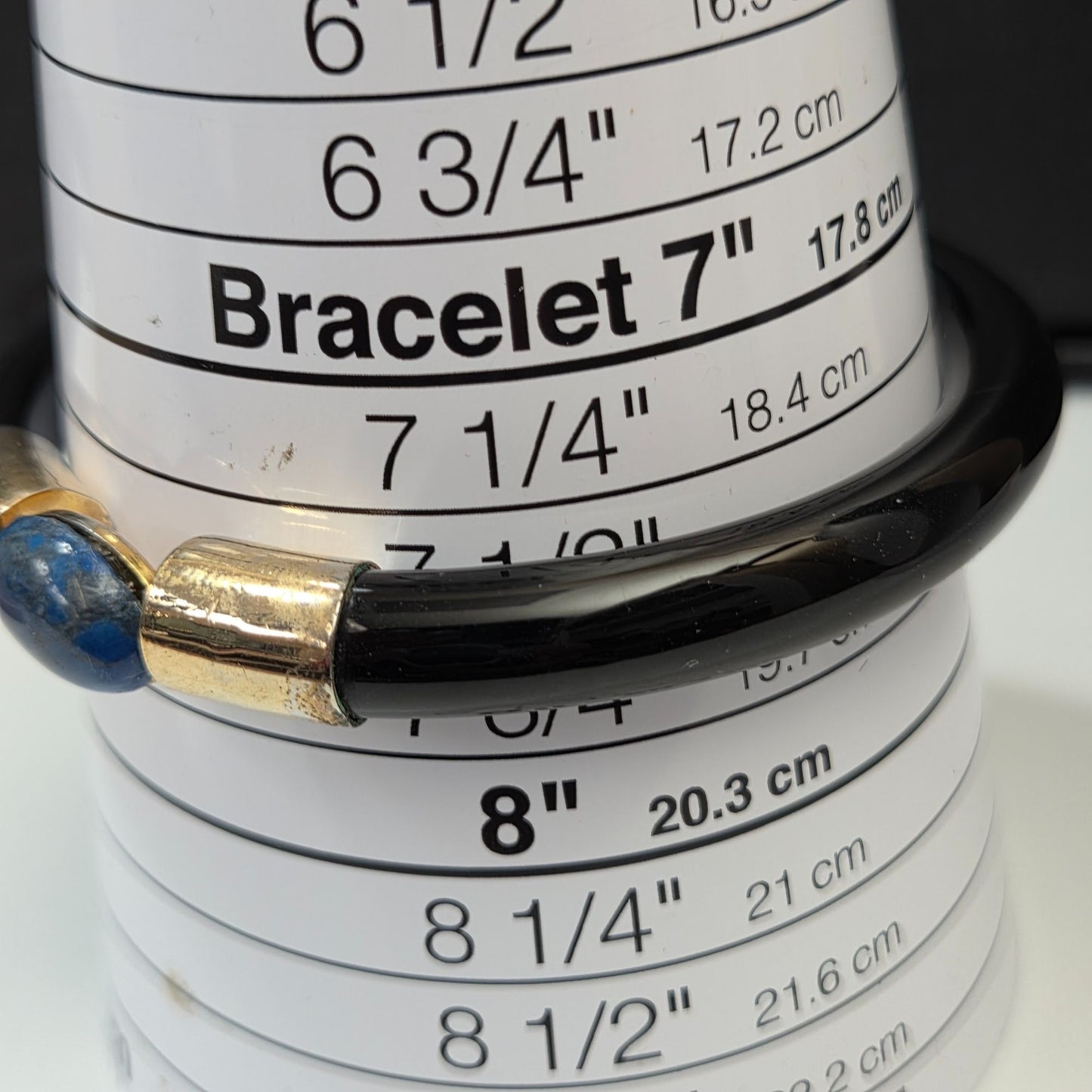 Lapis Lazuli Black Glass Bangle Bracelet 7 1/2"