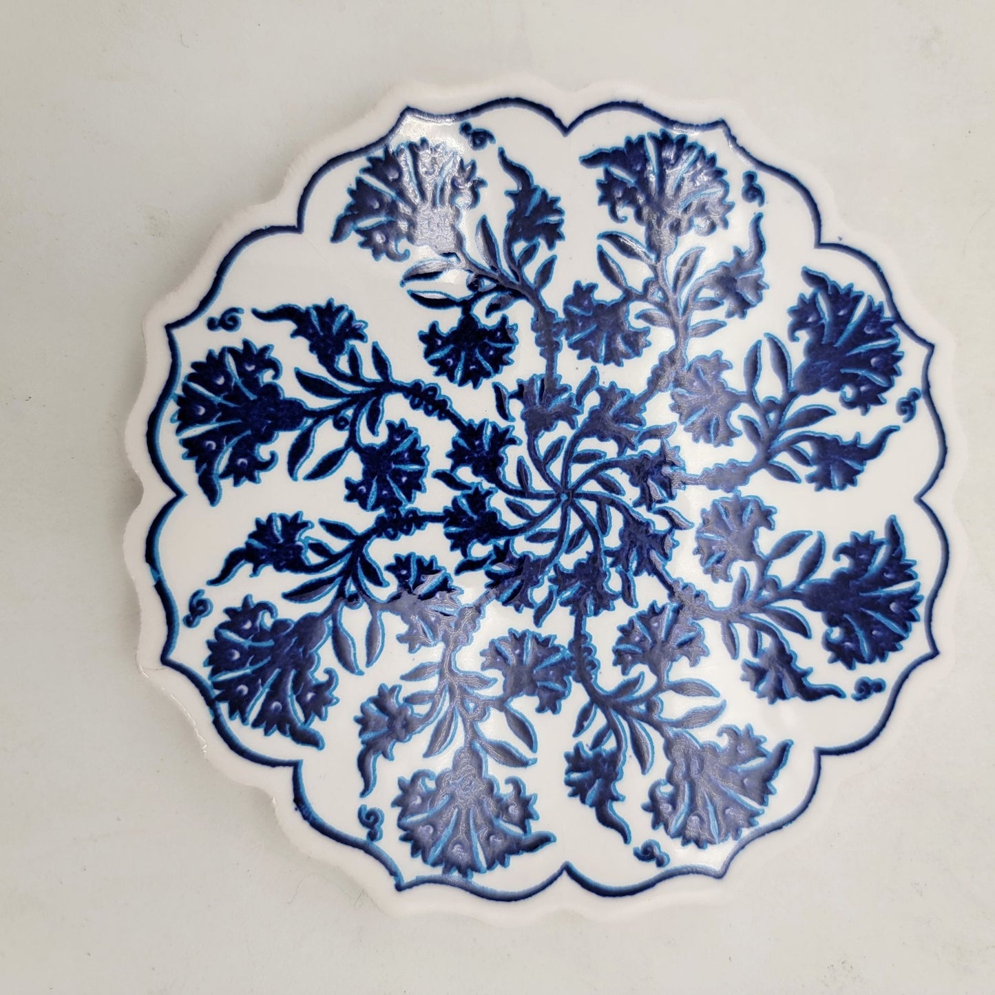 Set Of 4 Handcrafted Coasters Made In Turkey Blue & White Floral