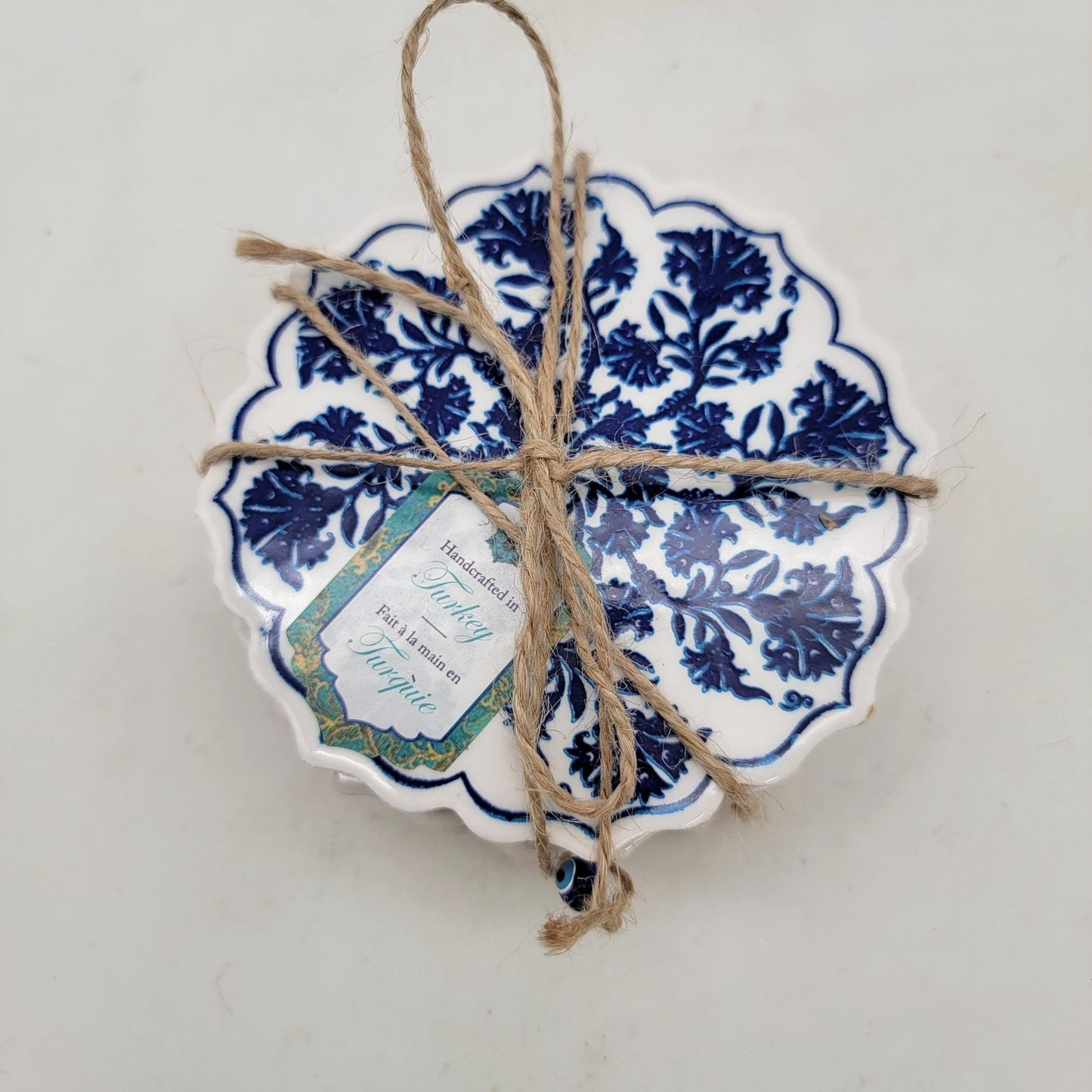 Set Of 4 Handcrafted Coasters Made In Turkey Blue & White Floral
