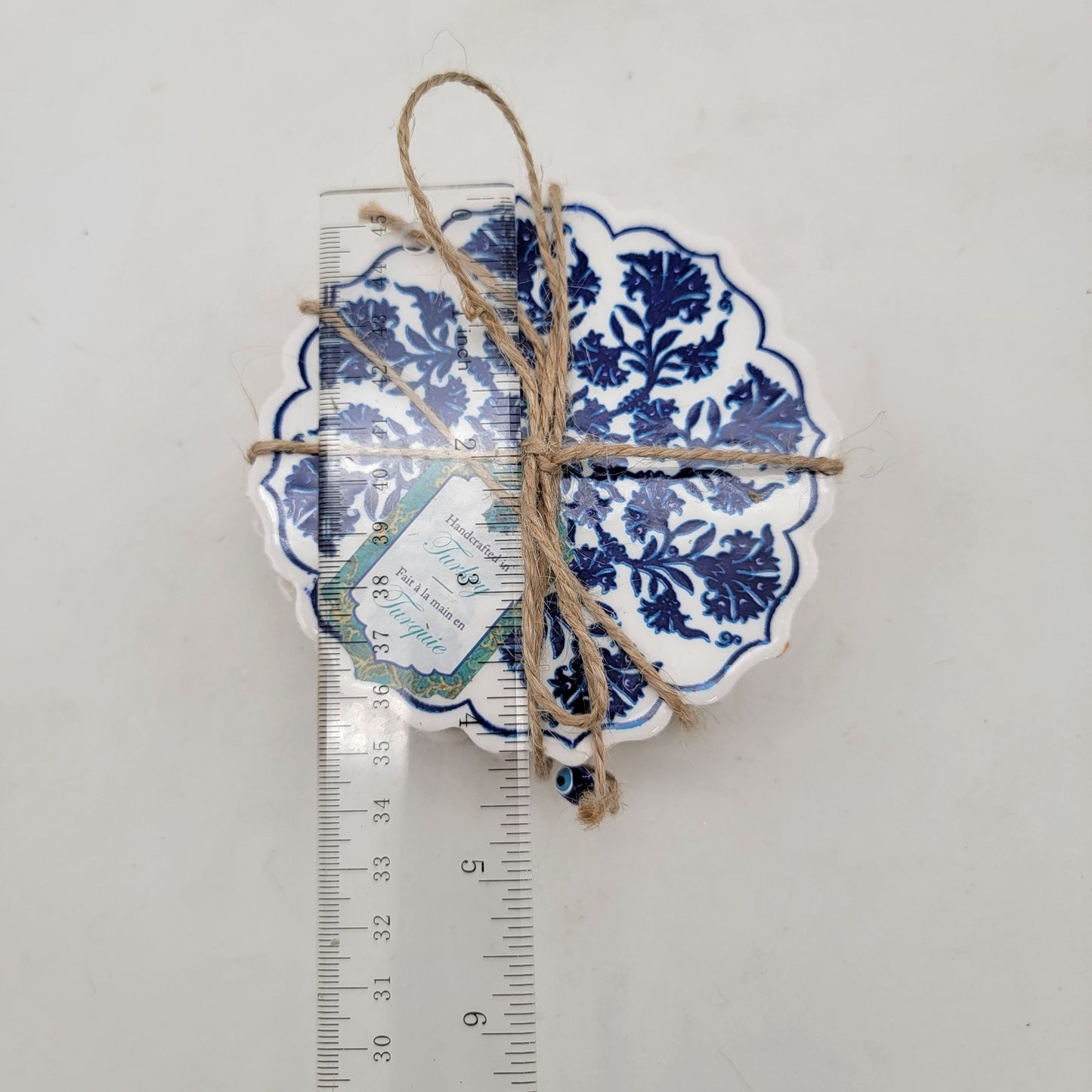 Set Of 4 Handcrafted Coasters Made In Turkey Blue & White Floral