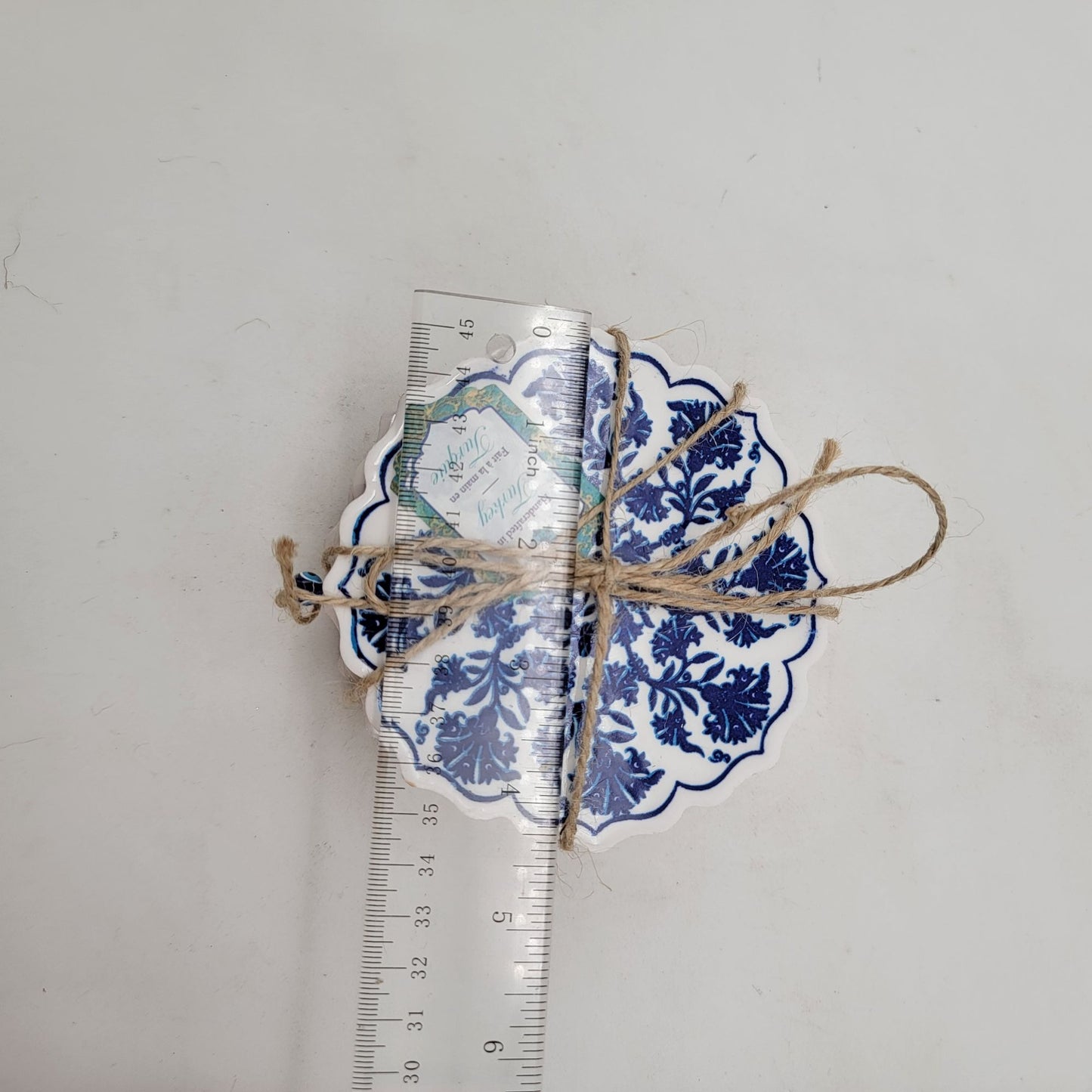 Set Of 4 Handcrafted Coasters Made In Turkey Blue & White Floral