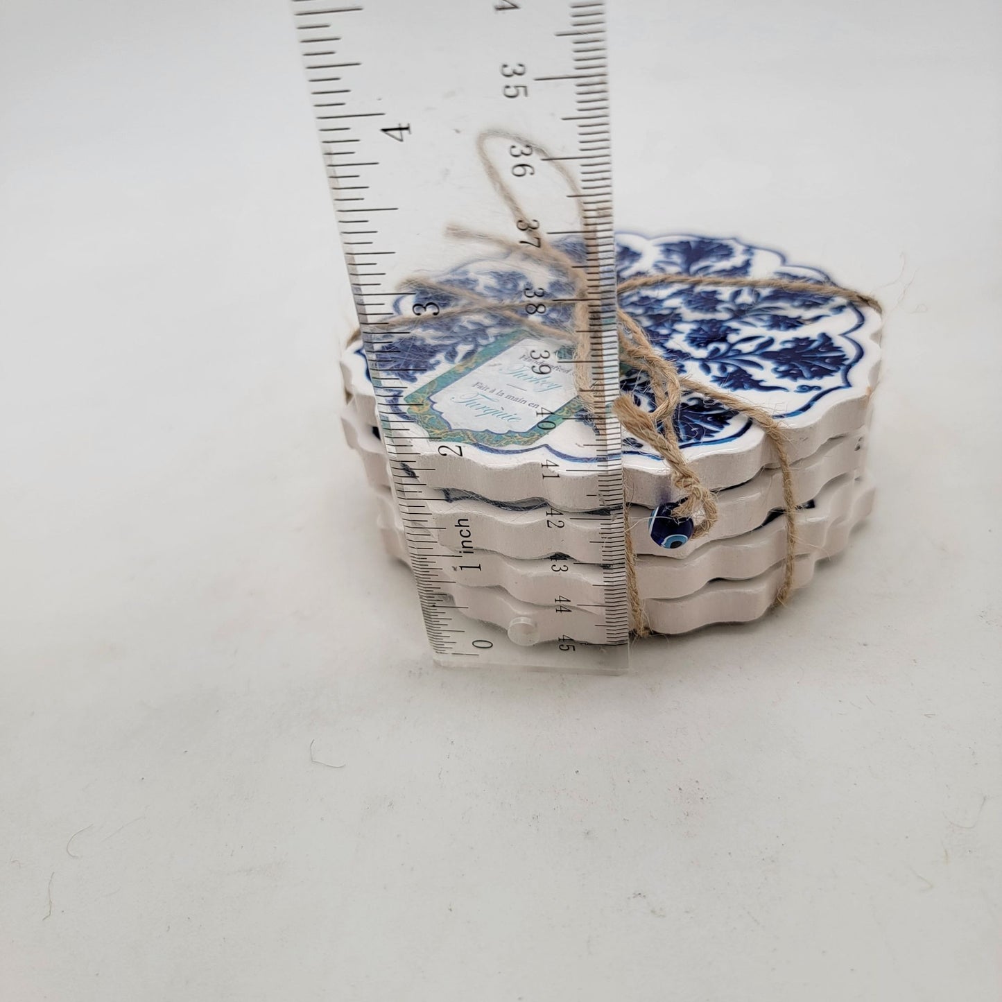 Set Of 4 Handcrafted Coasters Made In Turkey Blue & White Floral