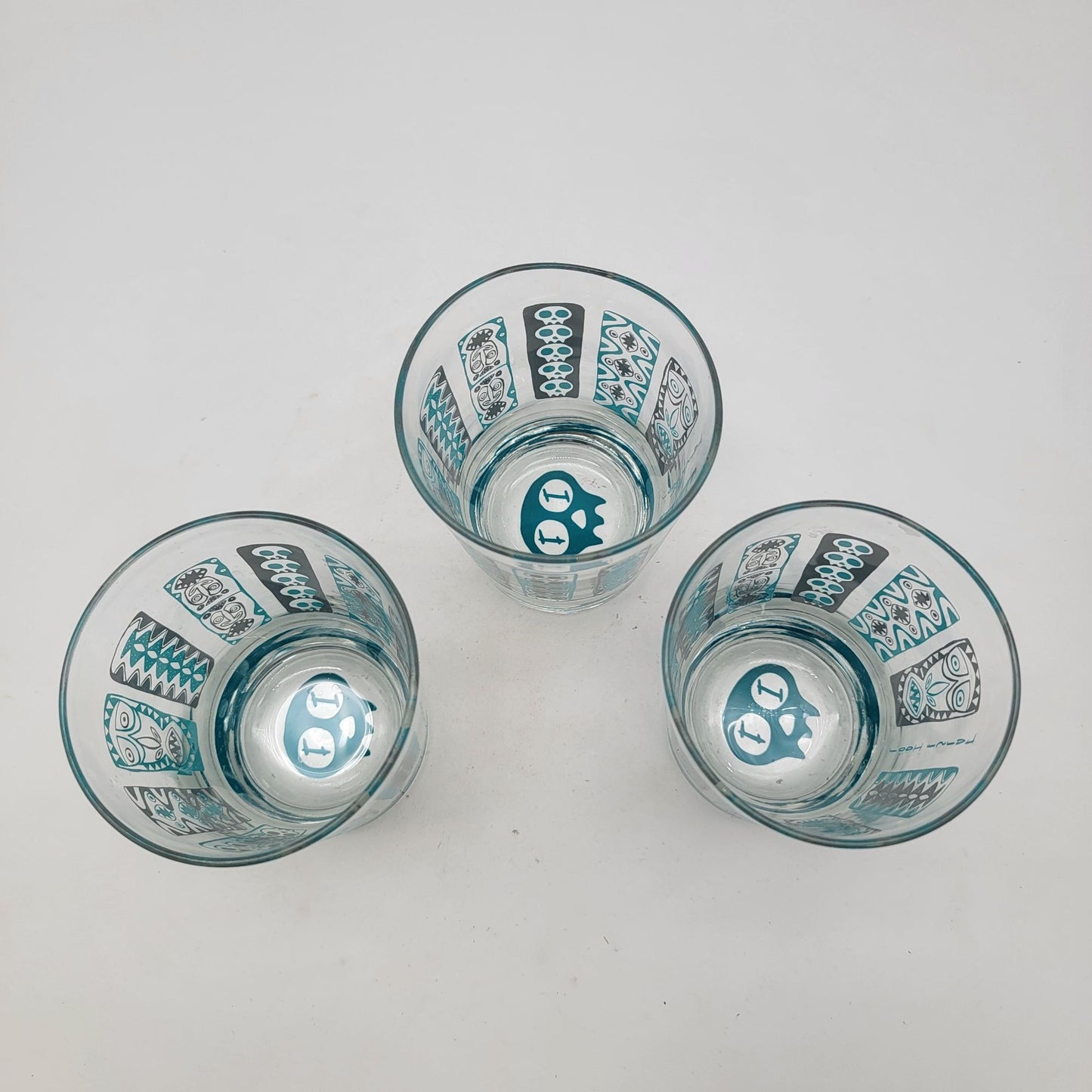 Set Of 3 Vintage Tiki Glasses Blue Totem Design