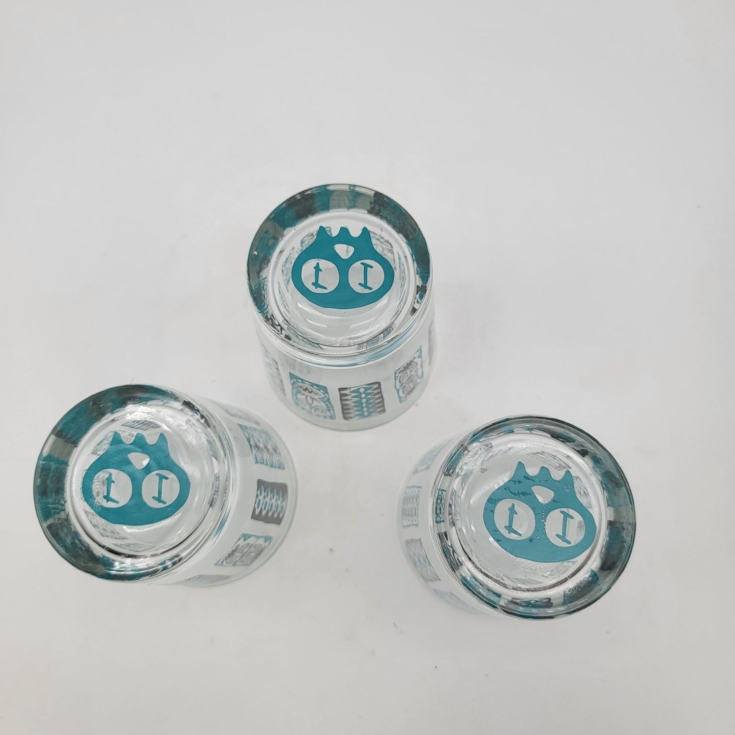 Set Of 3 Vintage Tiki Glasses Blue Totem Design