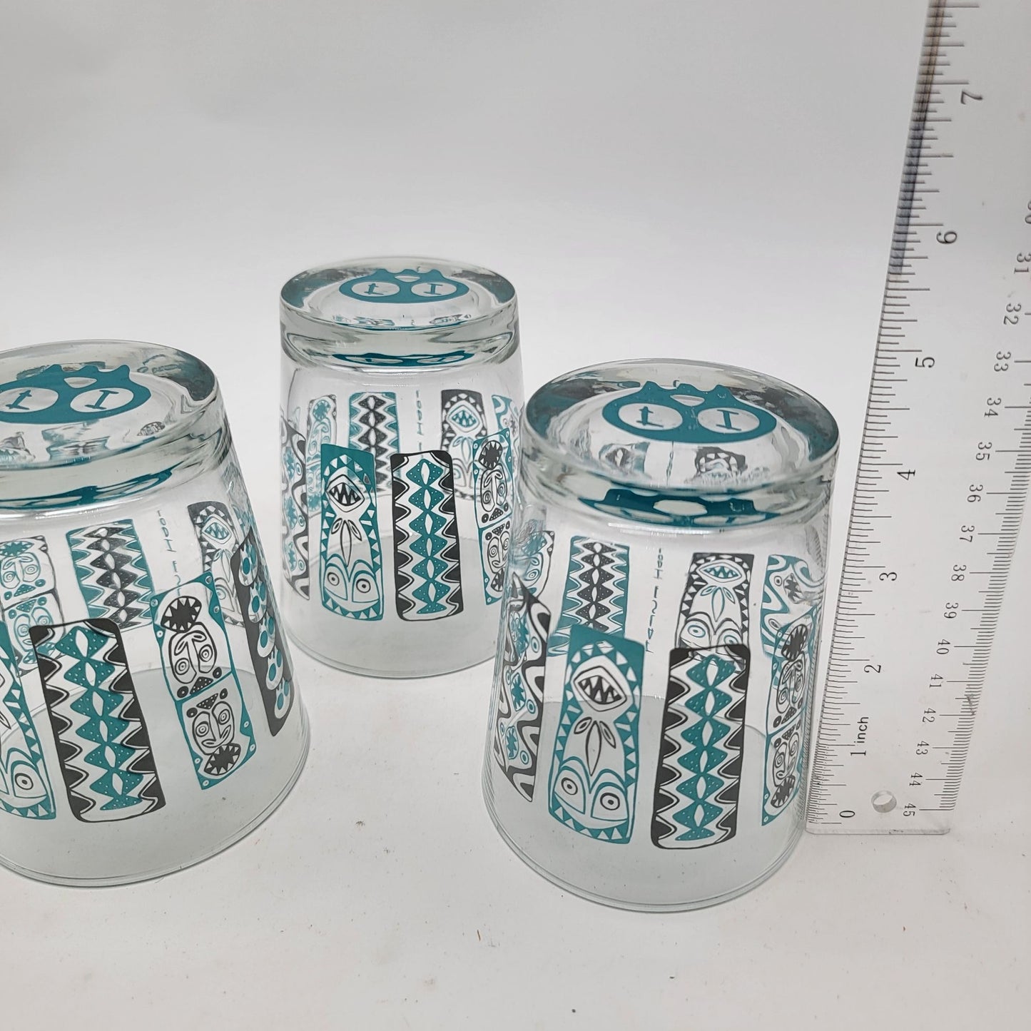 Set Of 3 Vintage Tiki Glasses Blue Totem Design