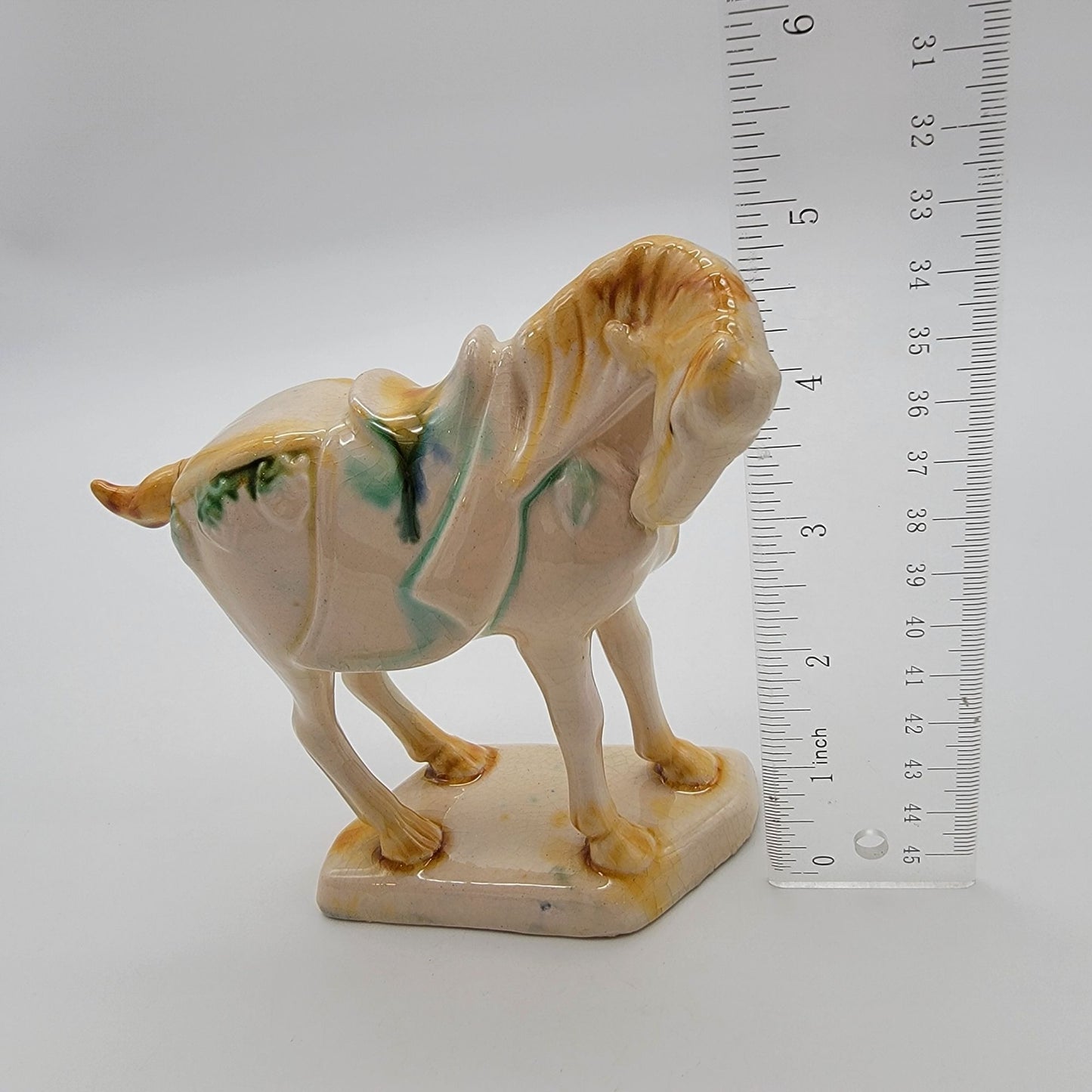 Vintage Tang Dynasty Reproduction Sancai Glazed War Horse Figurine Repaired