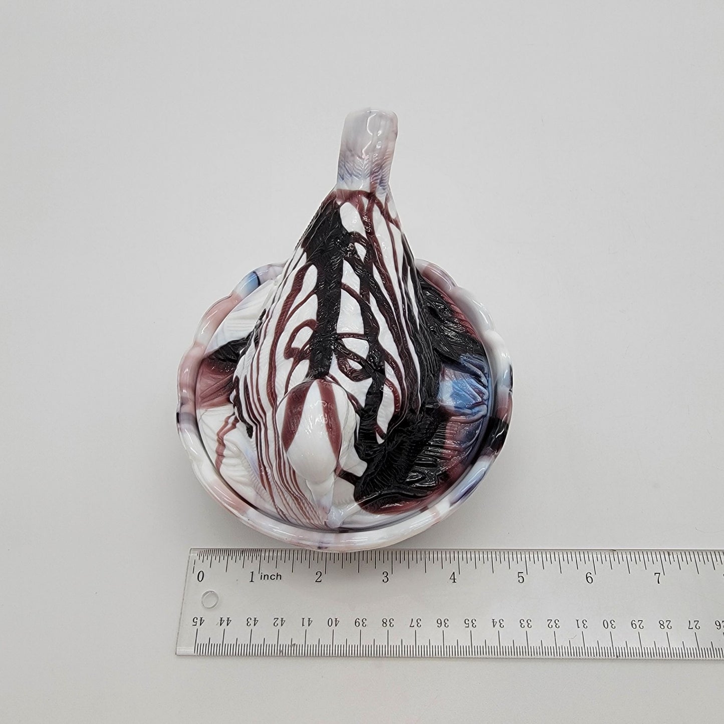 Vintage Heisey By Imperial Amethyst Purple Swirl Slag Glass Bird On Nest Candy Dish