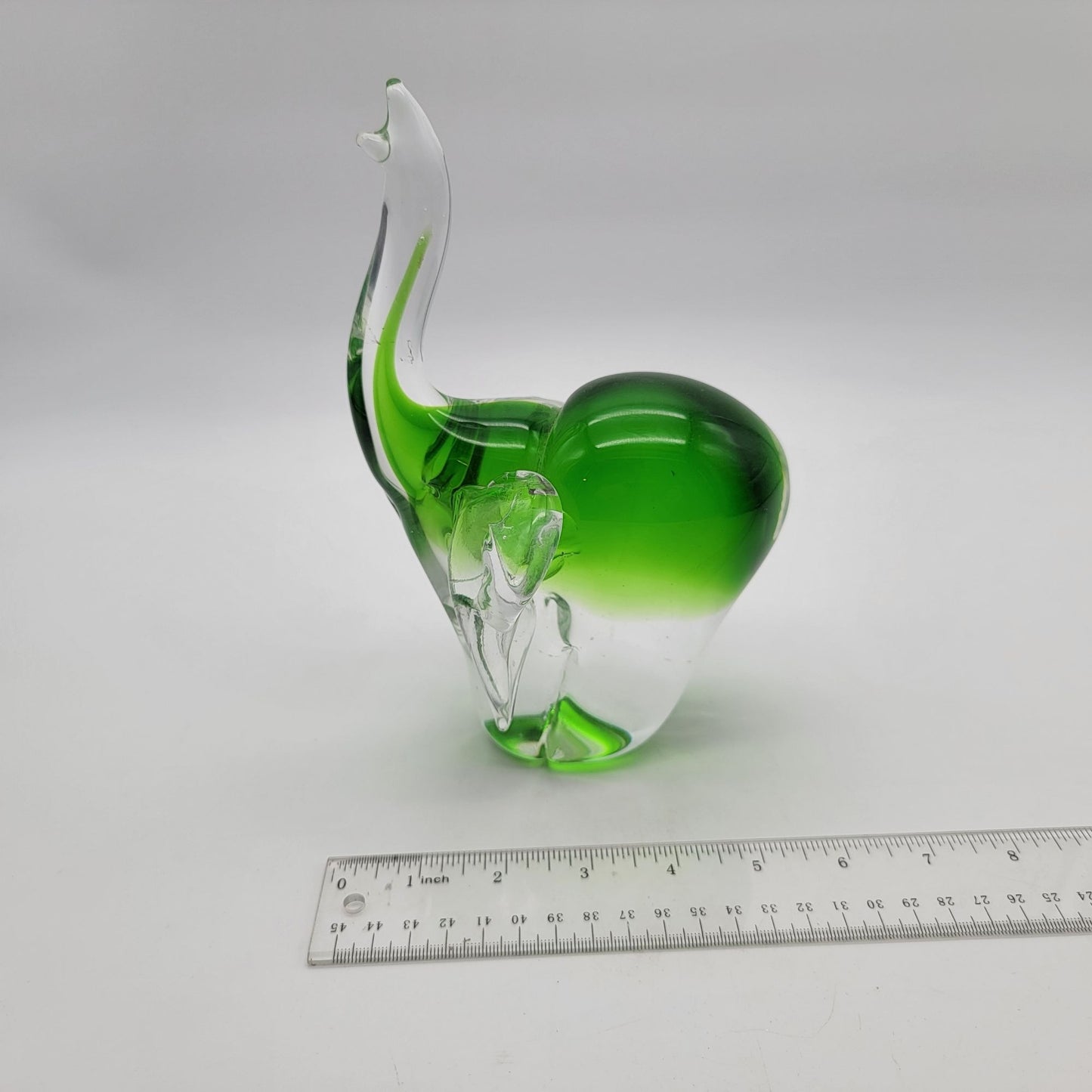 Blown Art Glass Elephant Sculpture Green Sommerso