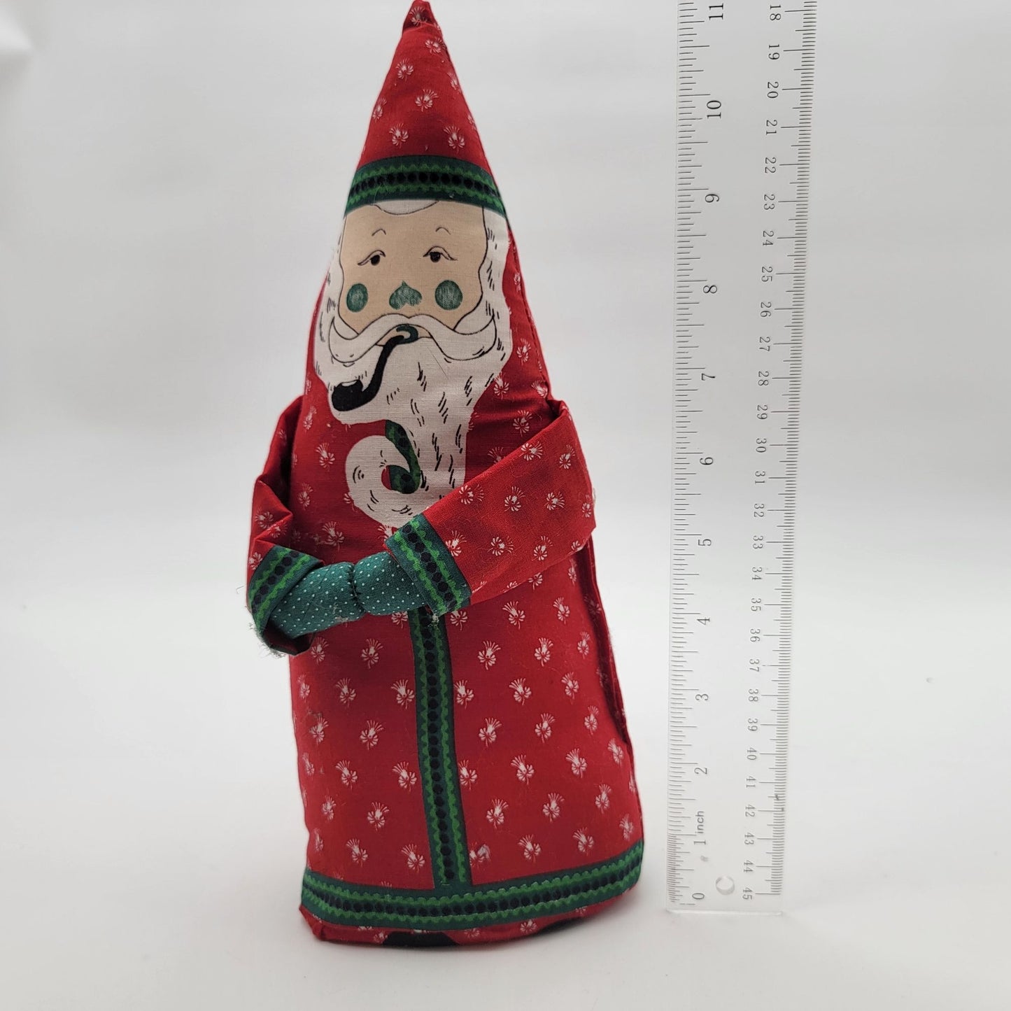 Pair Of Vintage Fabric Cone Santa Claus Plush Figurines
