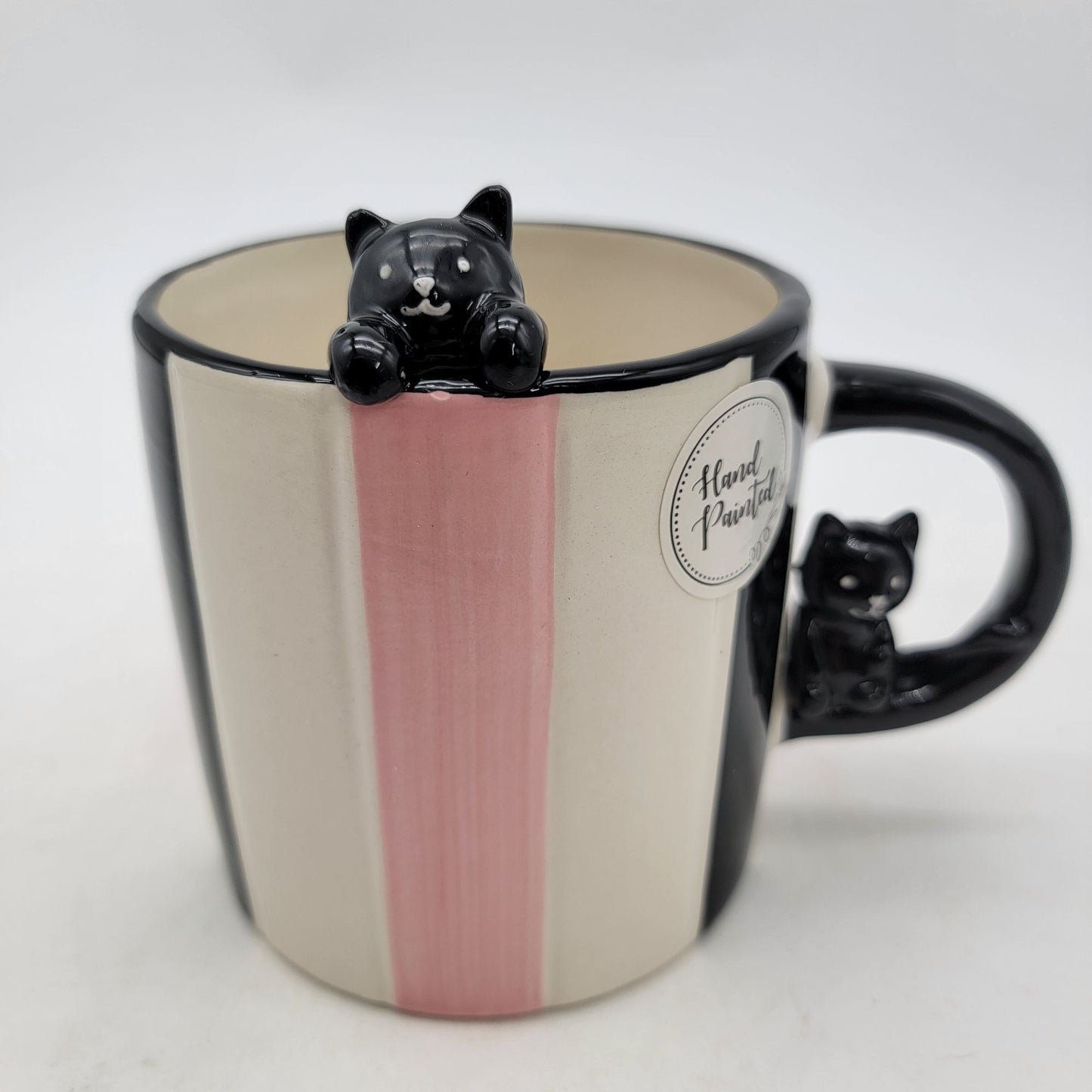 Petal & Pearls Hand Painted Striped Cat Mug