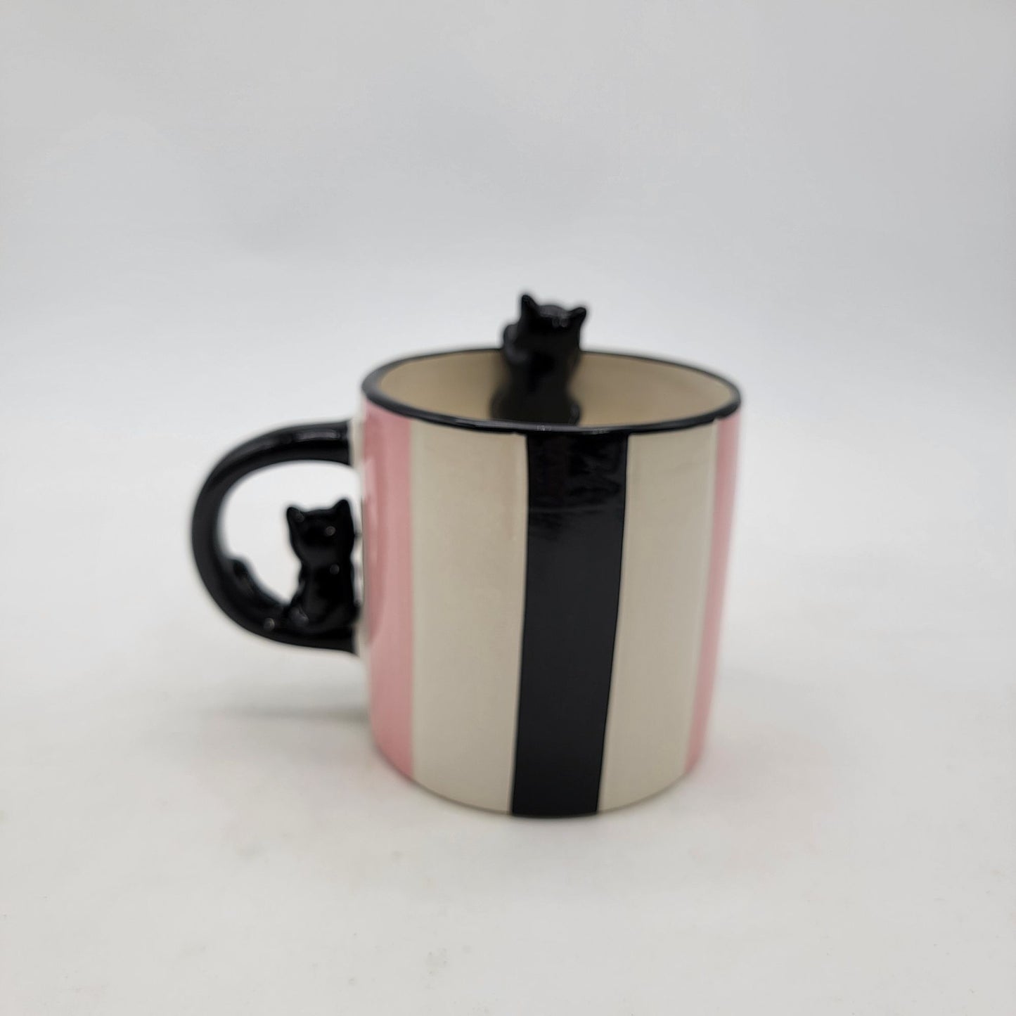 Petal & Pearls Hand Painted Striped Cat Mug