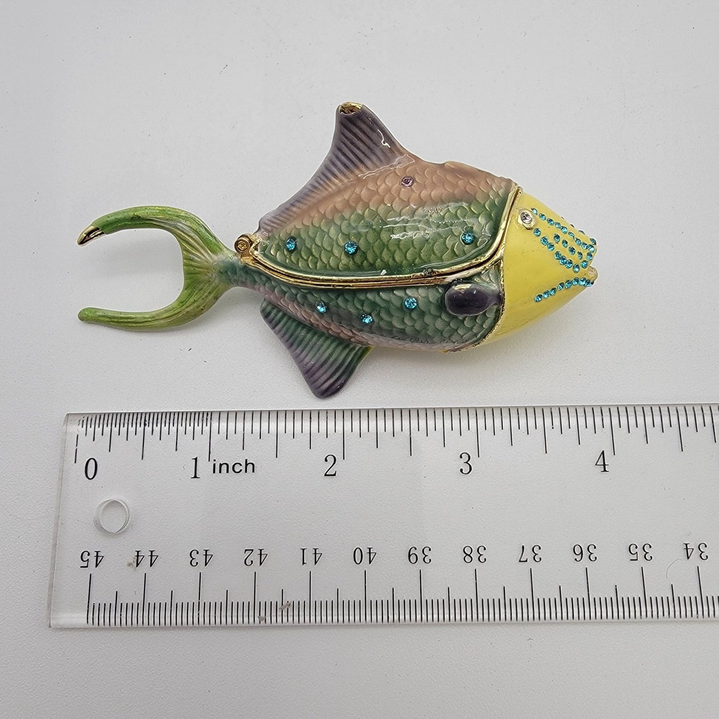 Enameled & Rhinestone Embellished Trigger Fish Trinket Box