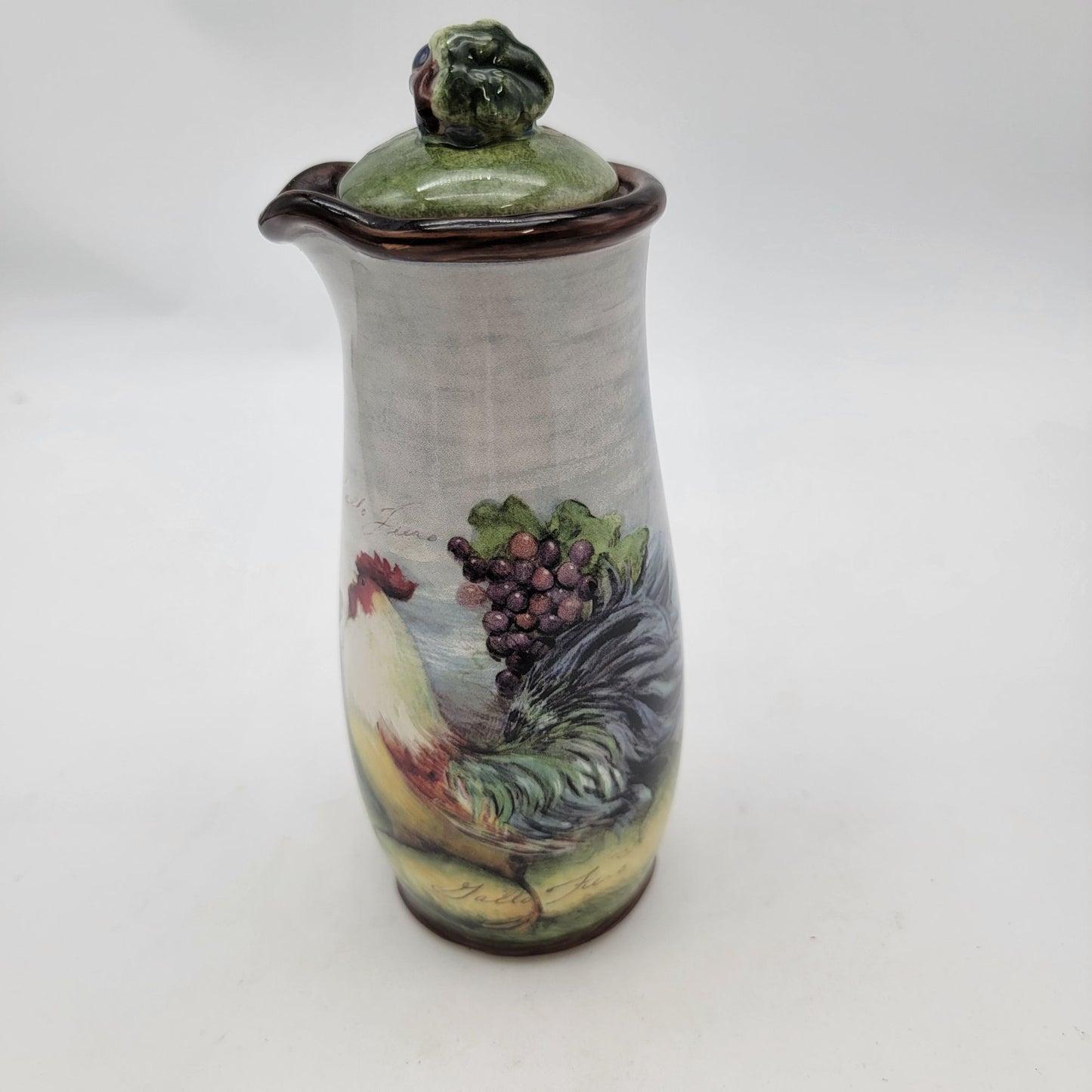 Vintage Cruet With Lid Rooster & Grapes Design