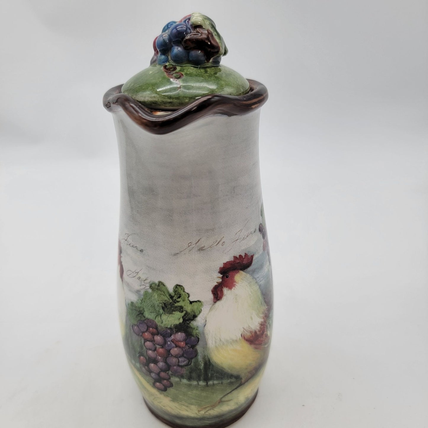 Vintage Cruet With Lid Rooster & Grapes Design