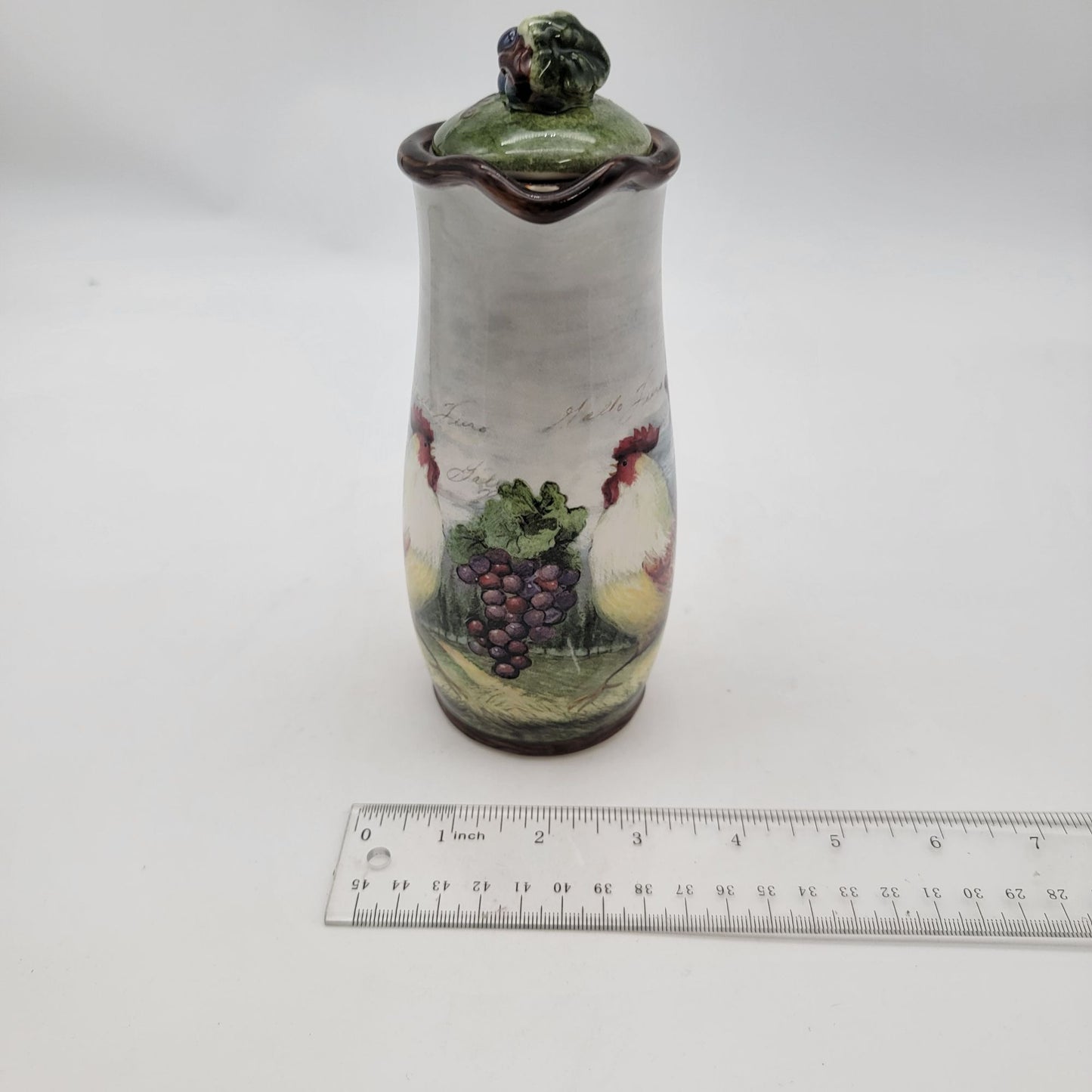 Vintage Cruet With Lid Rooster & Grapes Design