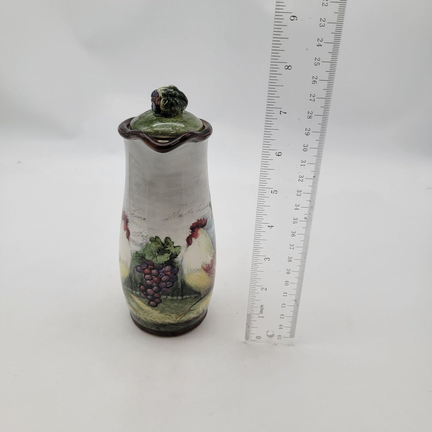 Vintage Cruet With Lid Rooster & Grapes Design