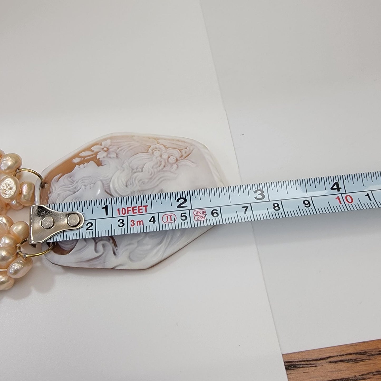 Artisan Hand-Carved Shell Three Graces Cameo Pendant On Freshwater Pearls & Faceted Crystals Necklace