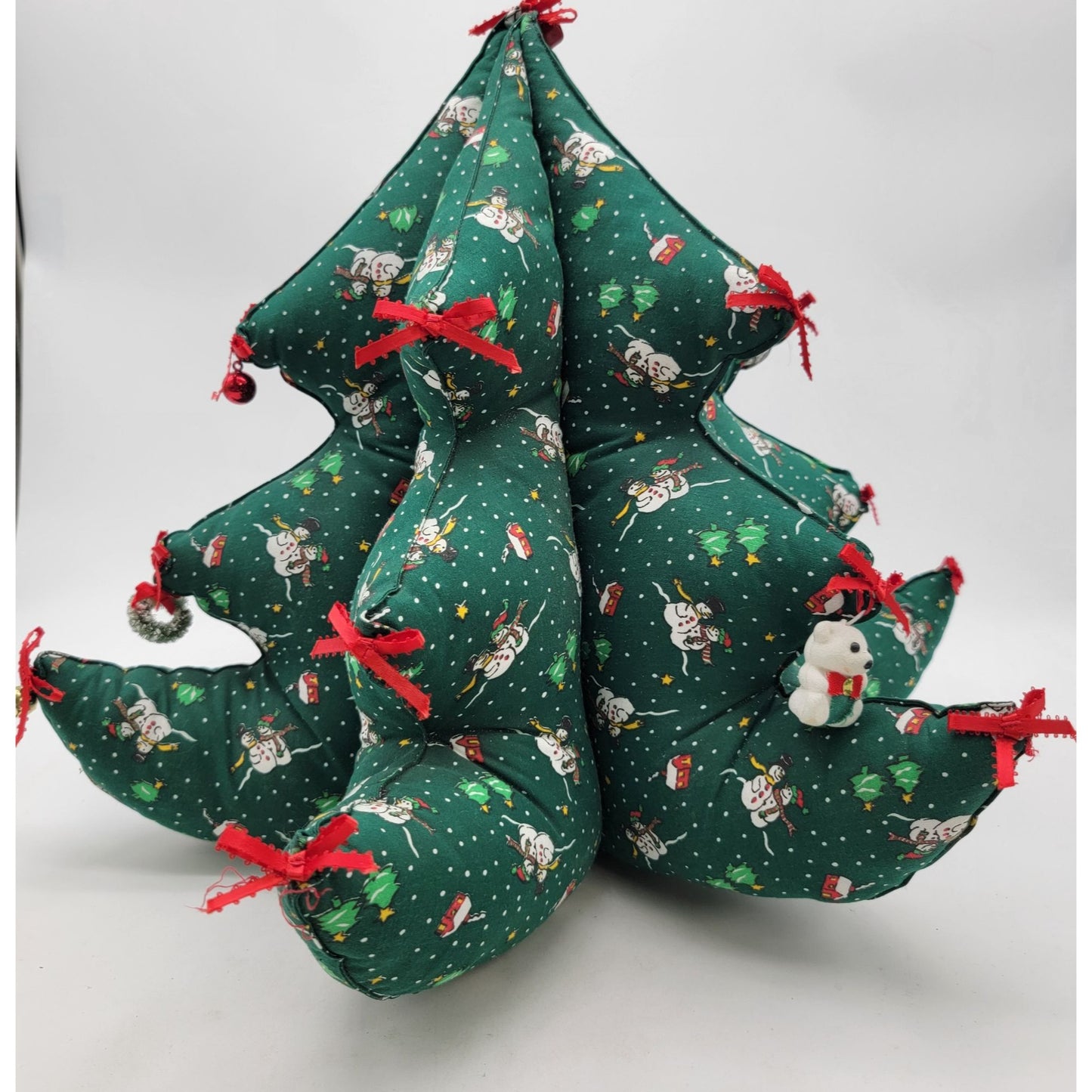 Handcrafted Vintage 1980s 3D Quilted Fabric Christmas Tree