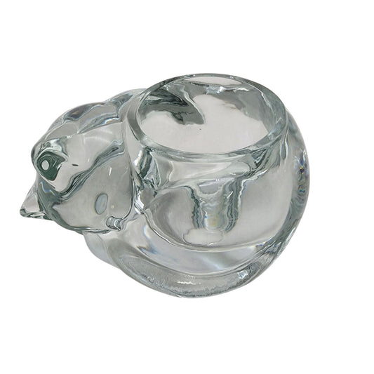 Vintage Indiana Clear Glass Sleeping Cat Votive Holder