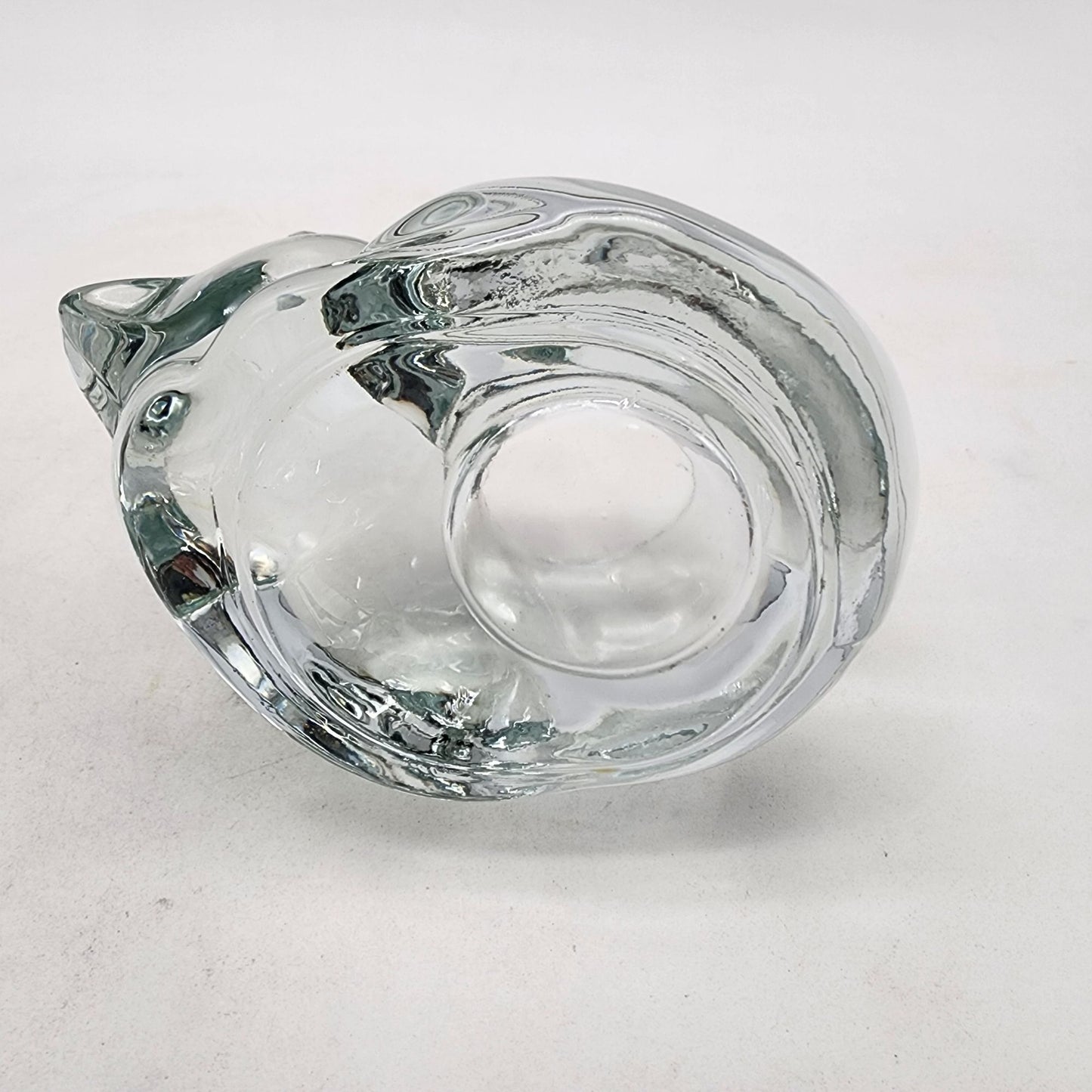 Vintage Indiana Clear Glass Sleeping Cat Votive Holder