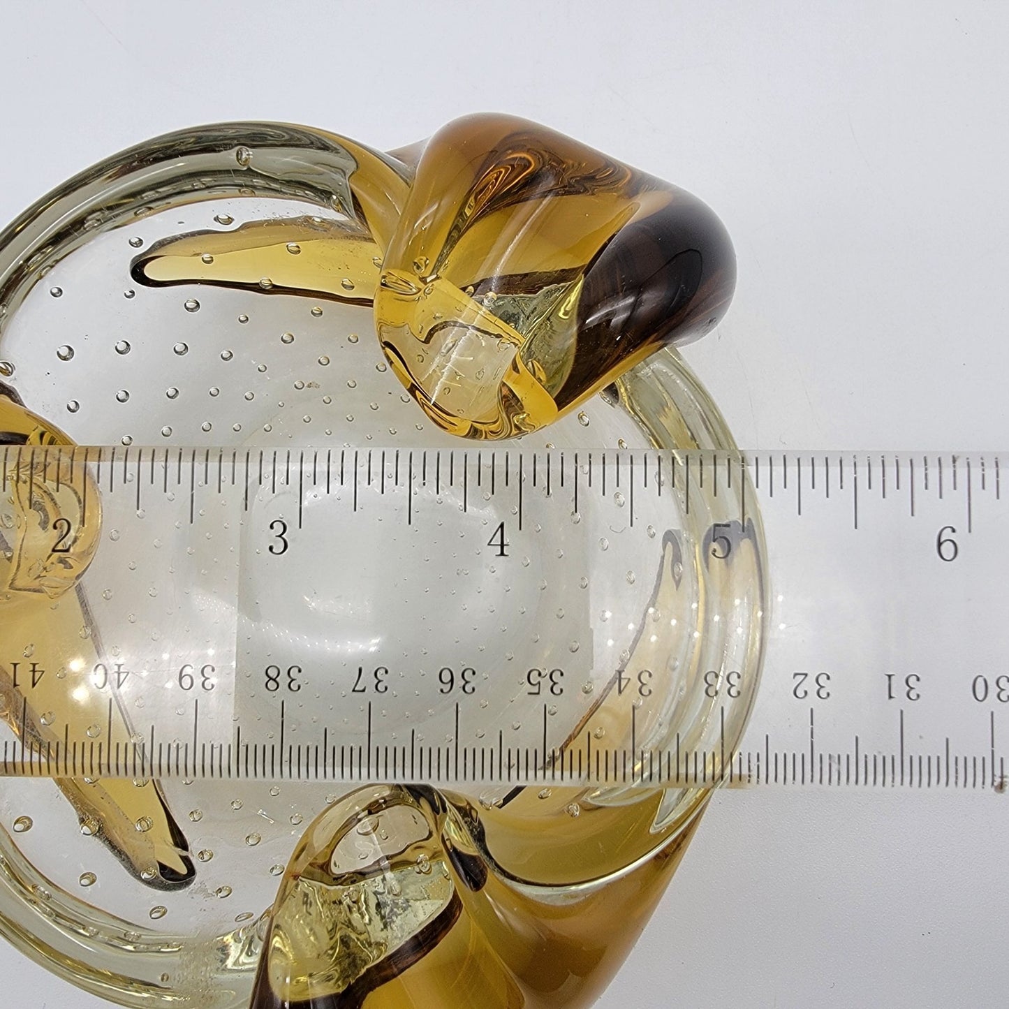 Vintage Barovier & Toso Bullicante Amber Gold Three Petal Bowl