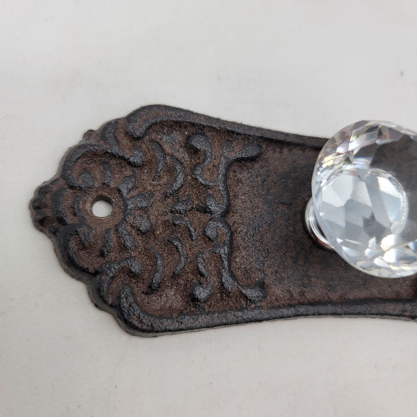 Vintage Cast Iron & Crystal Glass Cabinet Knobs Set of 2