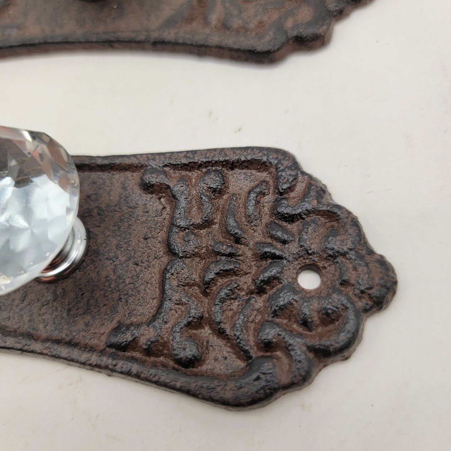 Vintage Cast Iron & Crystal Glass Cabinet Knobs Set of 2