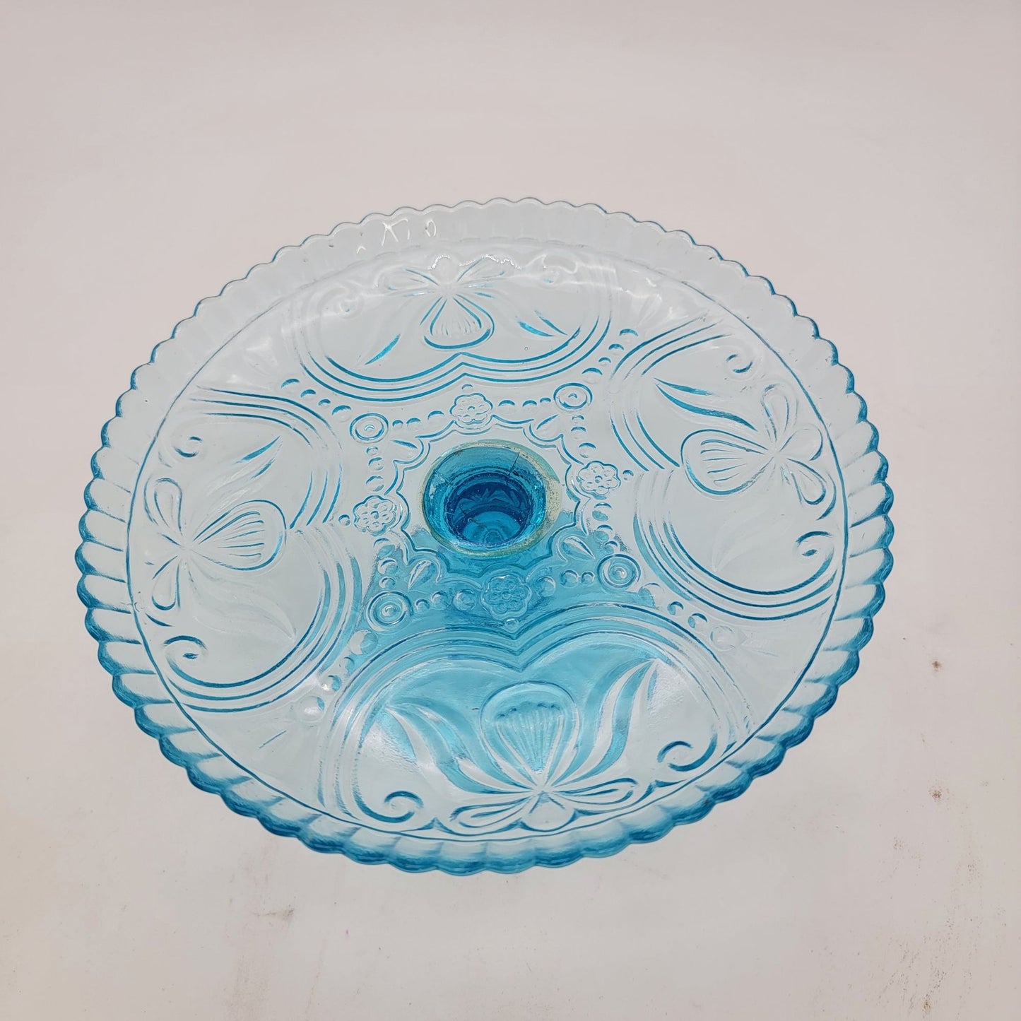 Vintage Blue Glass Pedestal Cake Stand