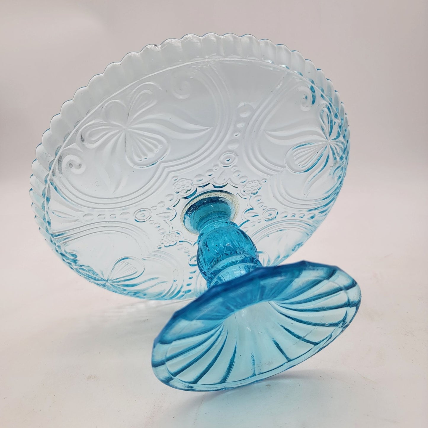 Vintage Blue Glass Pedestal Cake Stand